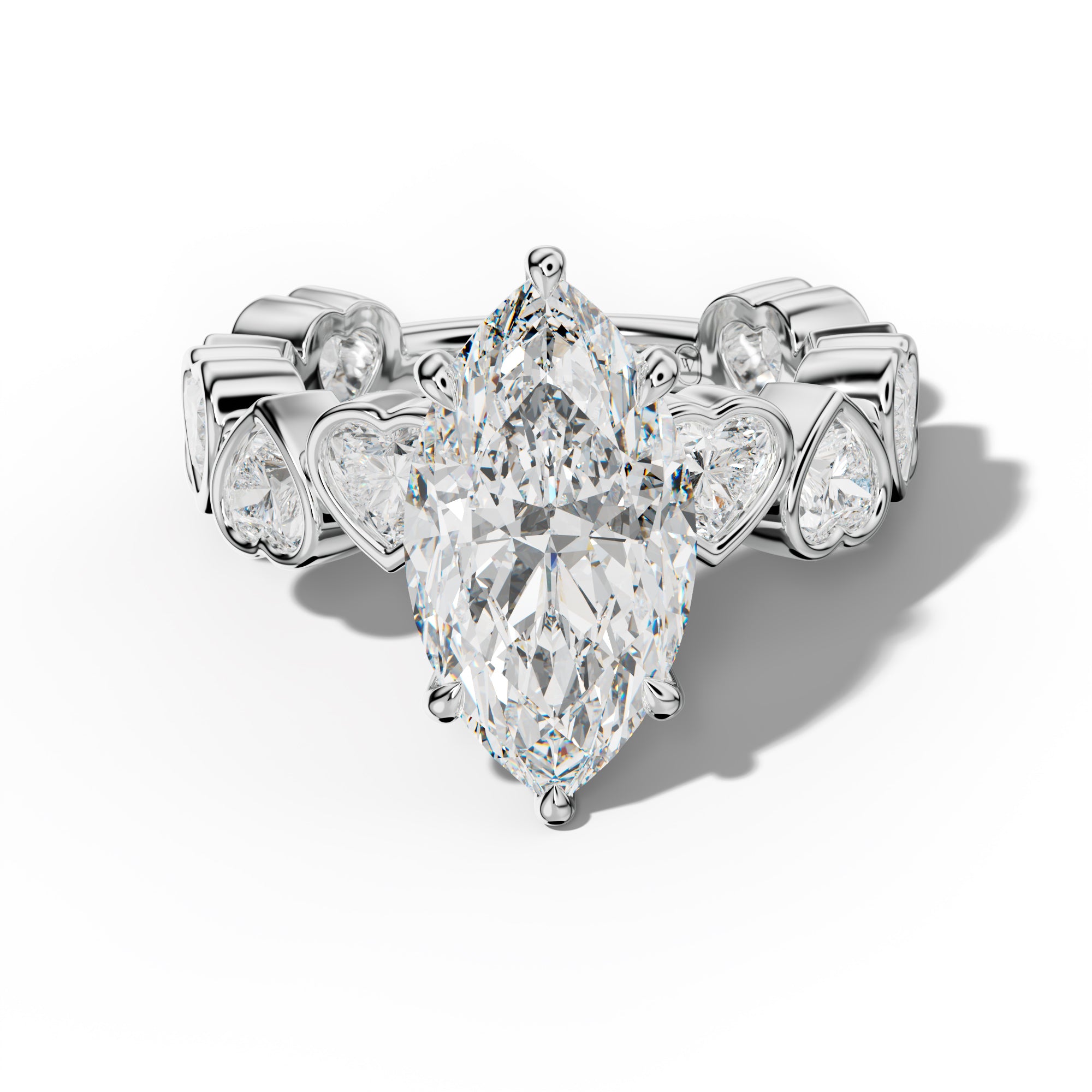 Antonella Marquise Diamond Engagement Ring With Heart Side Stones
