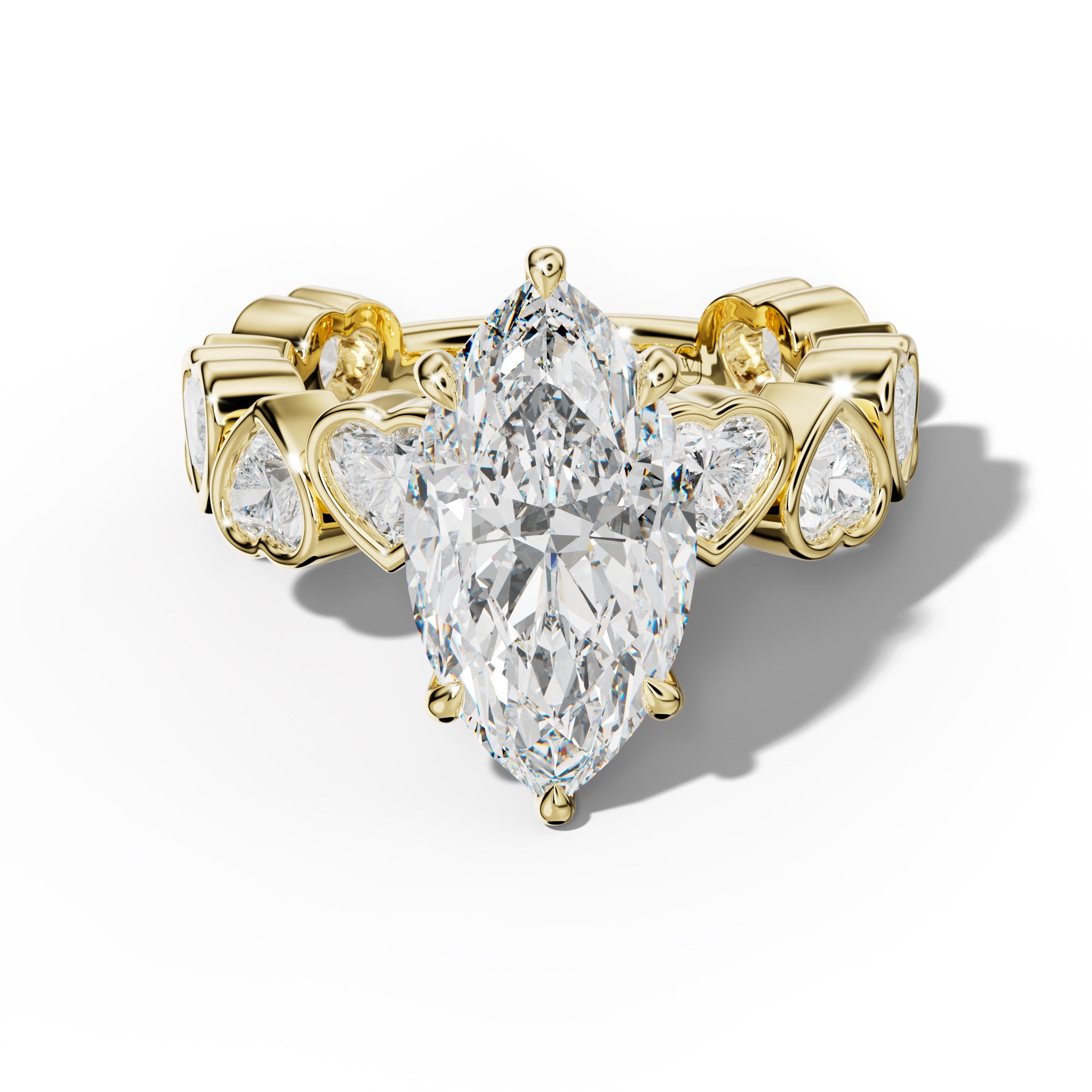 Antonella Marquise Diamond Engagement Ring With Heart Side Stones