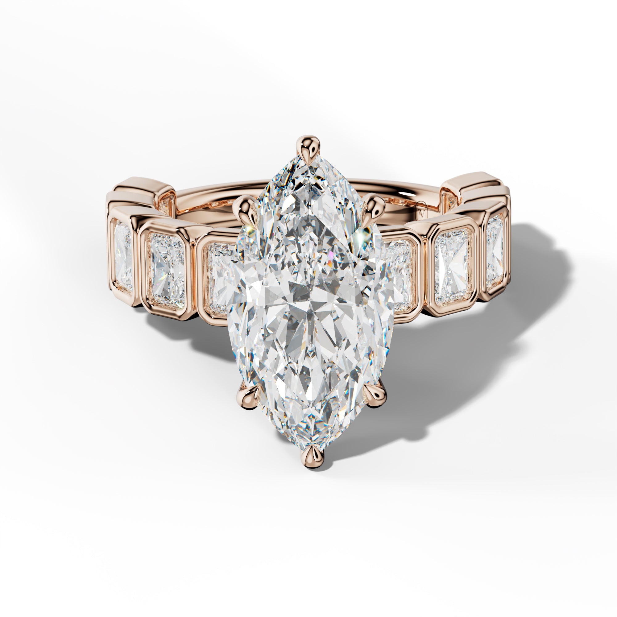 Jaslyn Marquise Diamond Engagement Ring With Radiant Side Stones