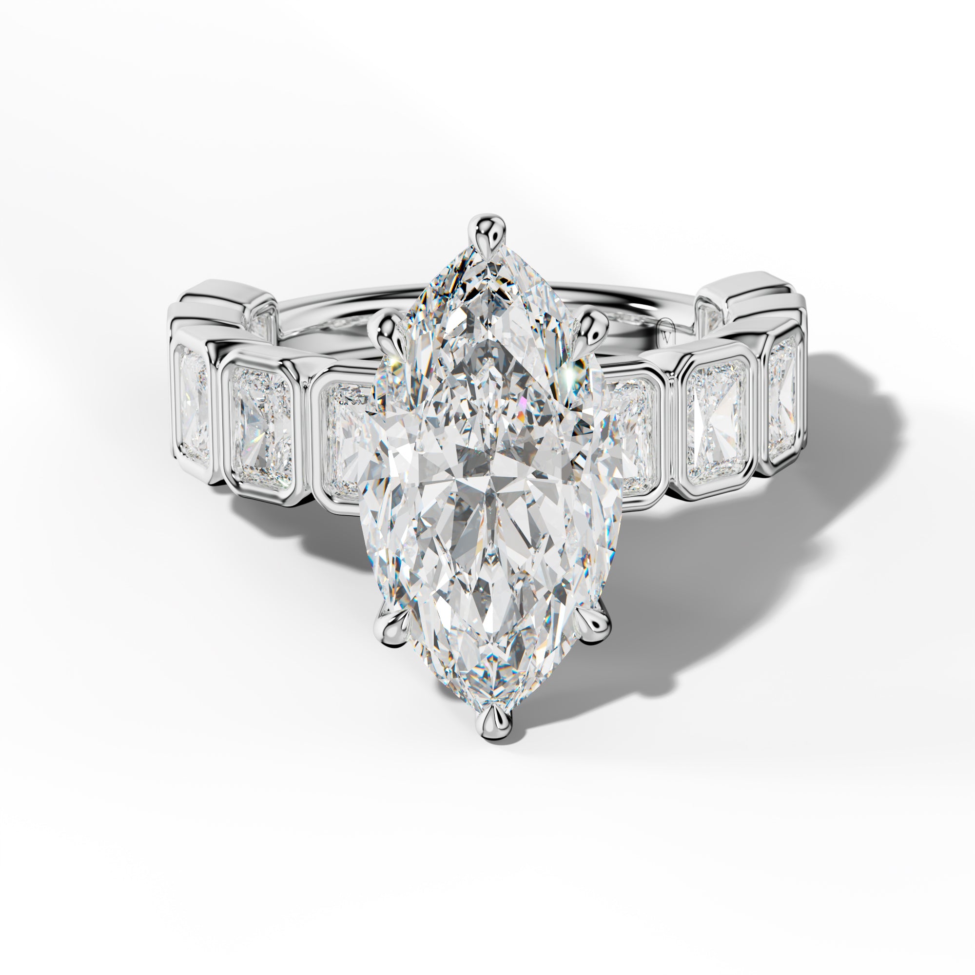 Jaslyn Marquise Diamond Engagement Ring With Radiant Side Stones