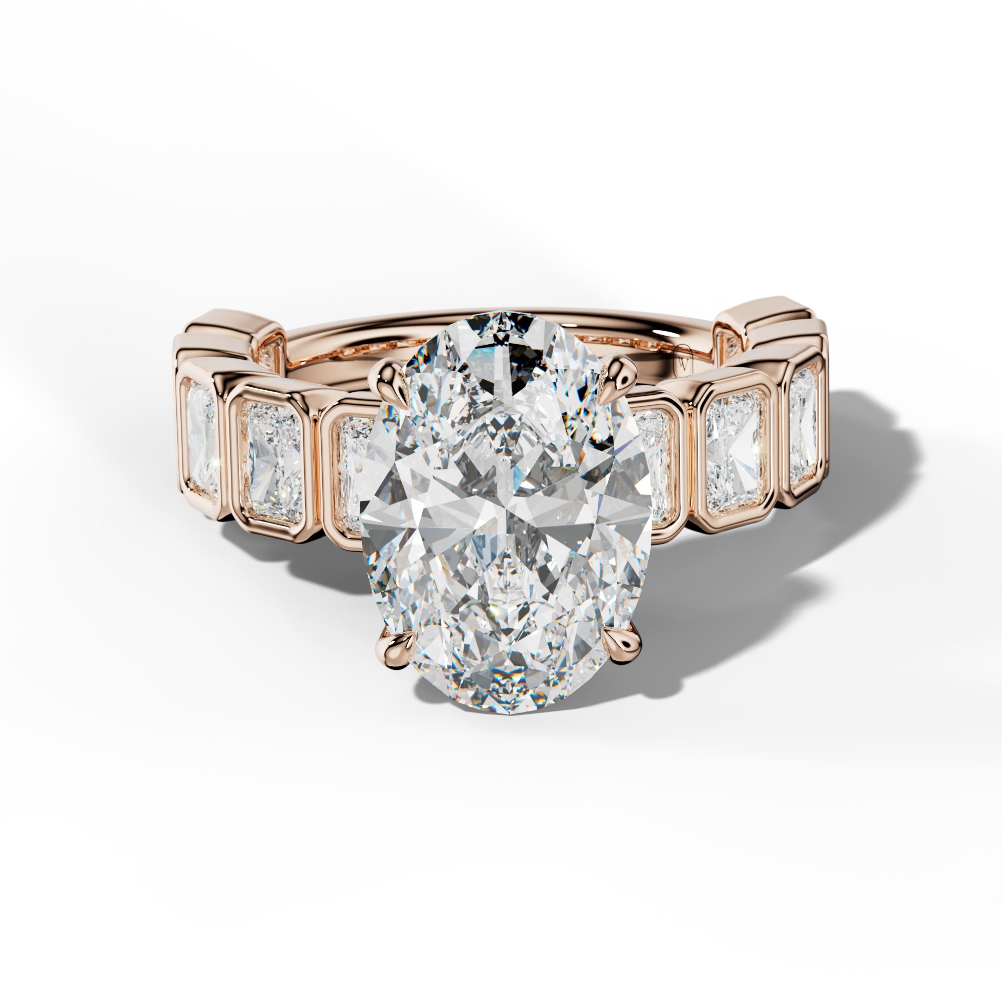Jaslyn Oval Diamond Engagement Ring With Radiant Side Stones