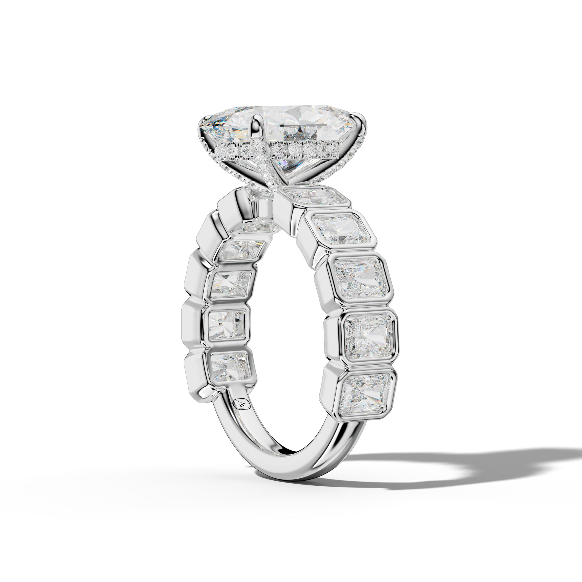 Jaslyn Oval Diamond Engagement Ring With Radiant Side Stones