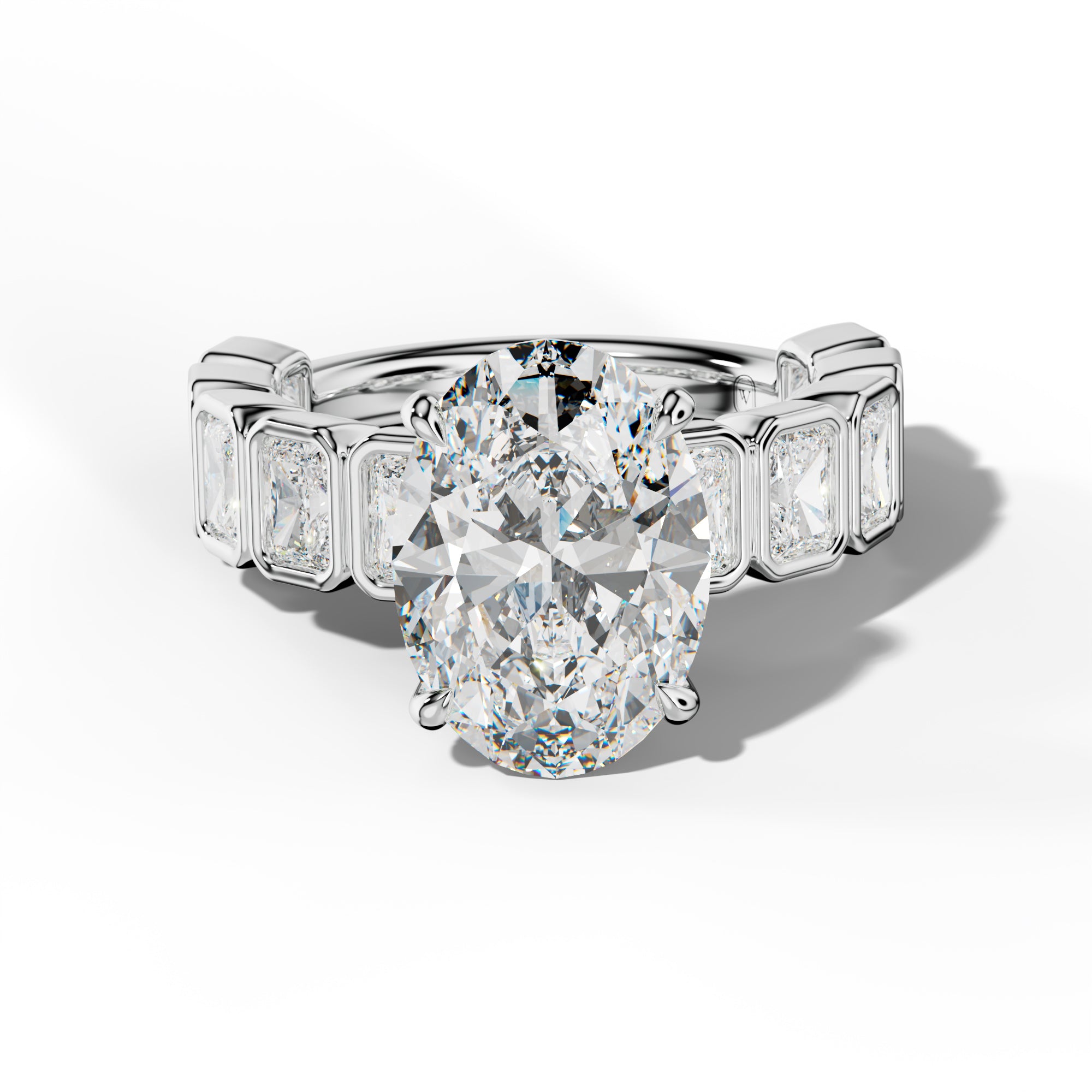 Jaslyn Oval Diamond Engagement Ring With Radiant Side Stones