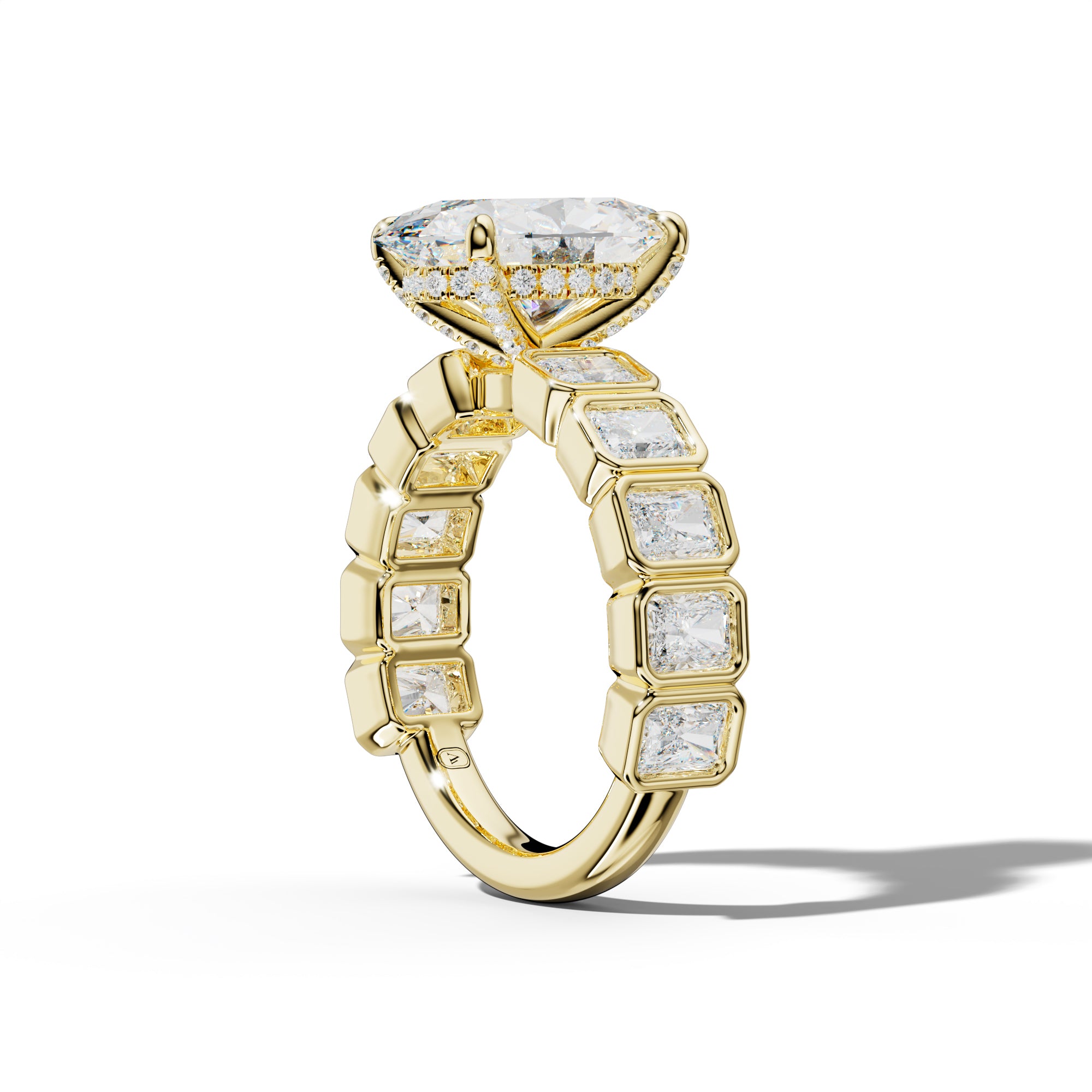 Jaslyn Oval Diamond Engagement Ring With Radiant Side Stones
