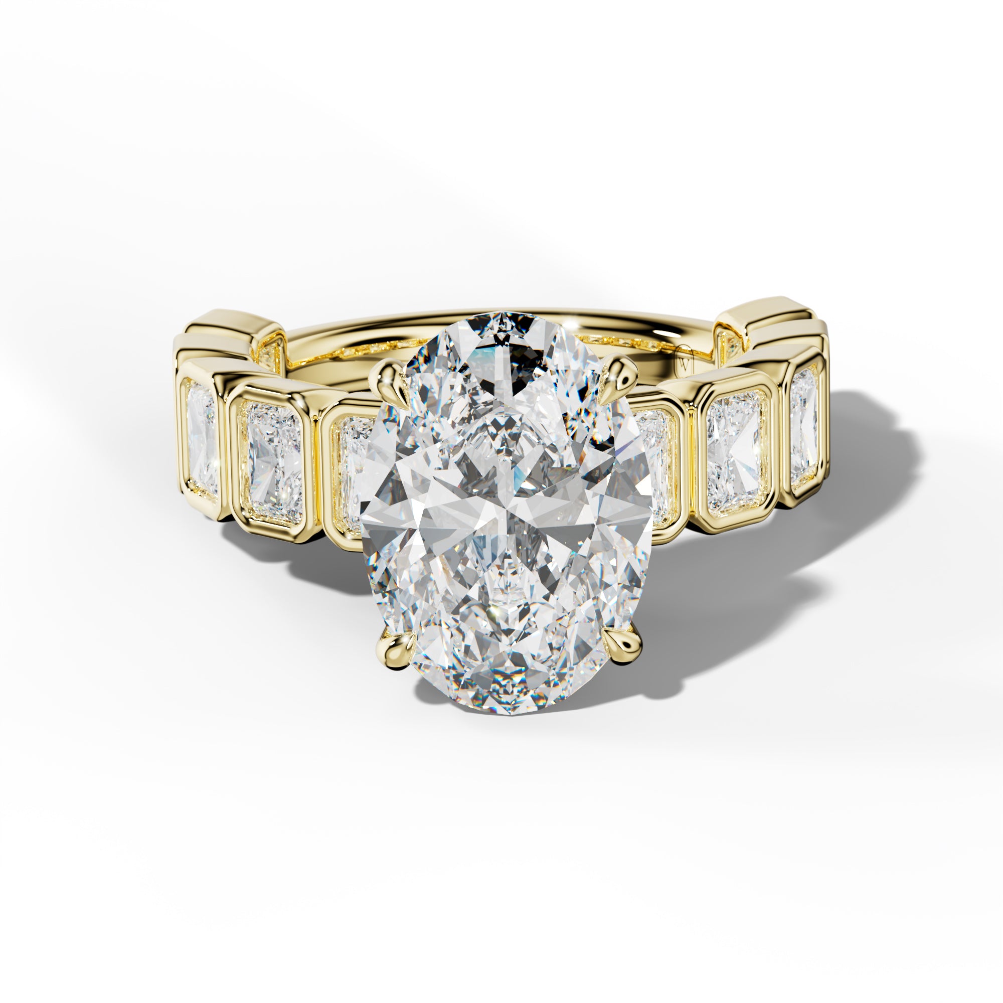 Jaslyn Oval Diamond Engagement Ring With Radiant Side Stones