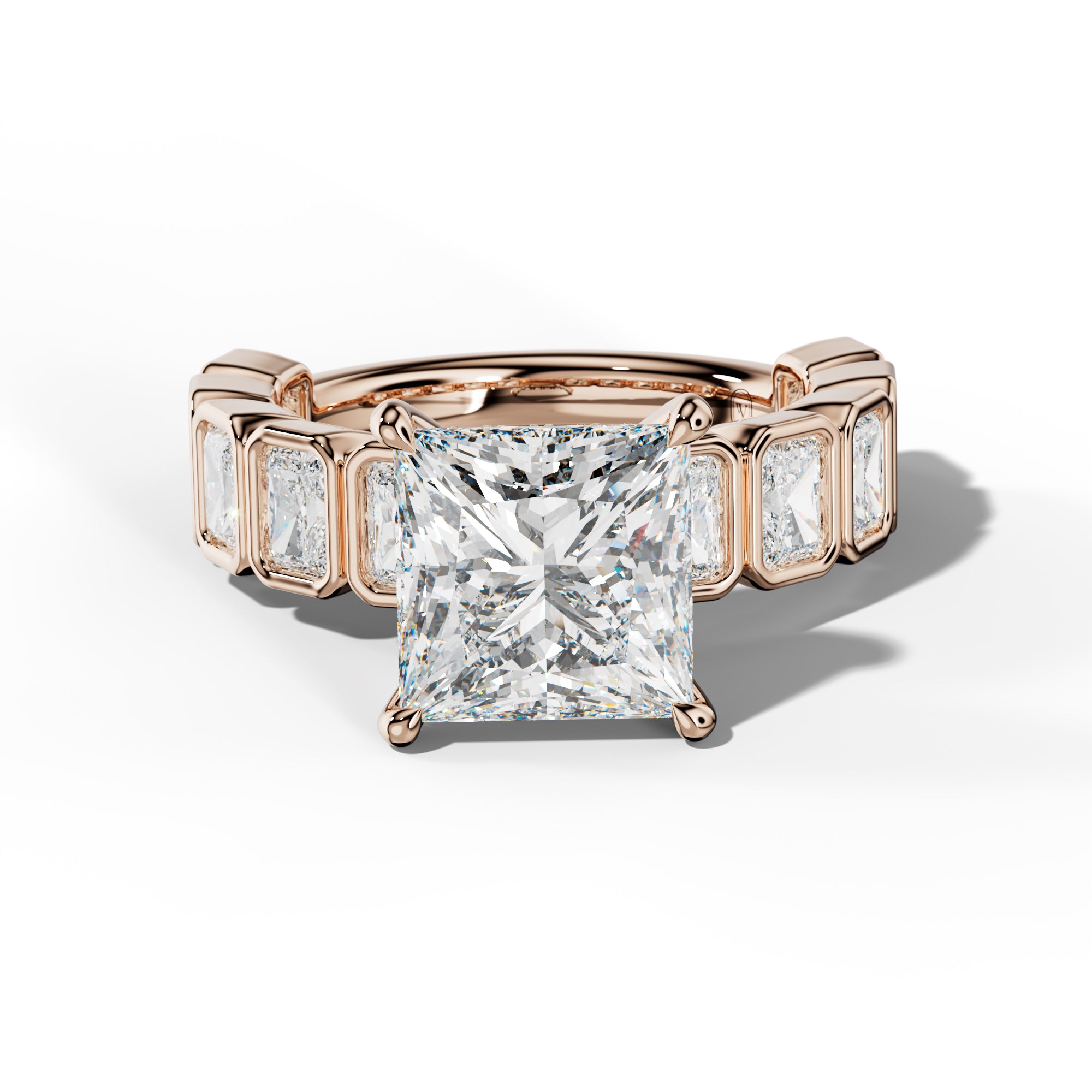 Jaslyn Princess Cut Engagement Ring With Radiant Side Stones