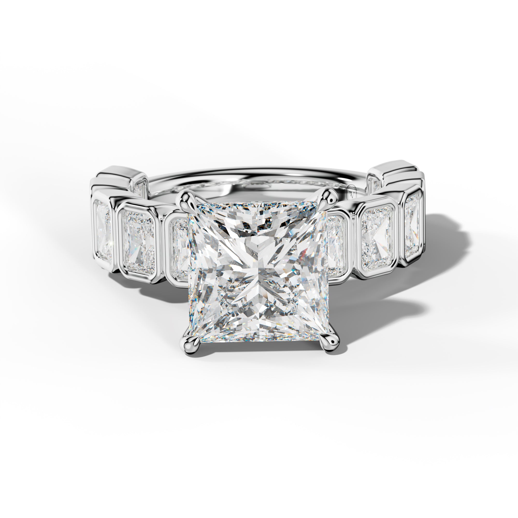 Jaslyn Princess Cut Engagement Ring With Radiant Side Stones