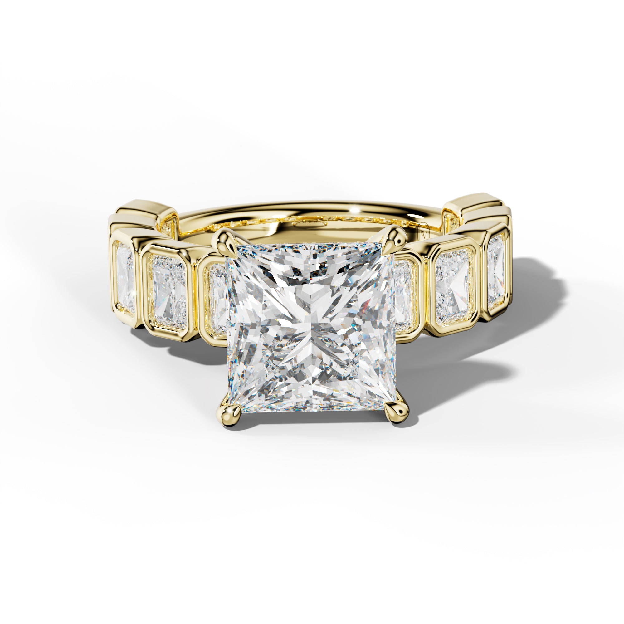 Jaslyn Princess Cut Engagement Ring With Radiant Side Stones