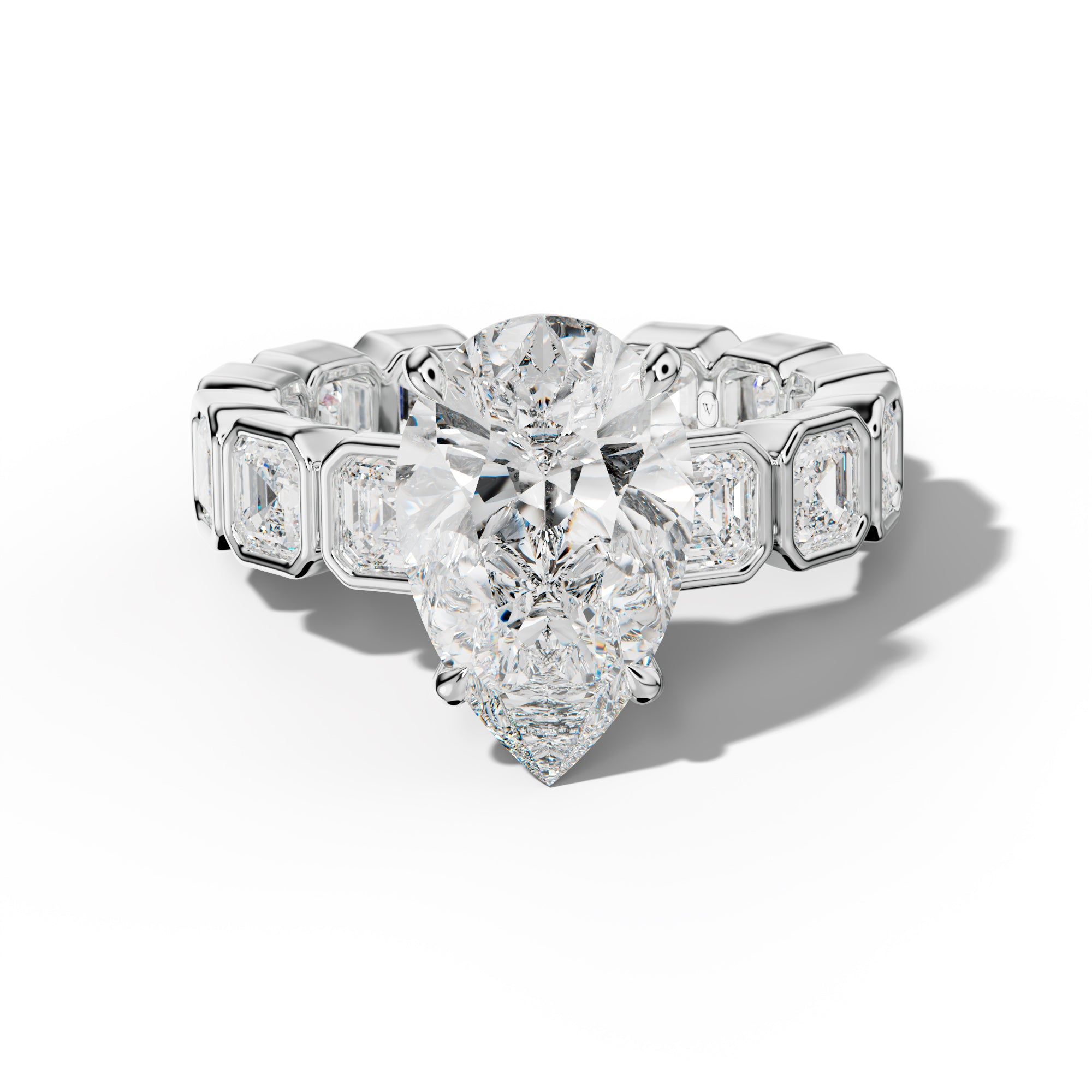 Nyla Pear Shape Engagement Ring With Asscher Side Stones