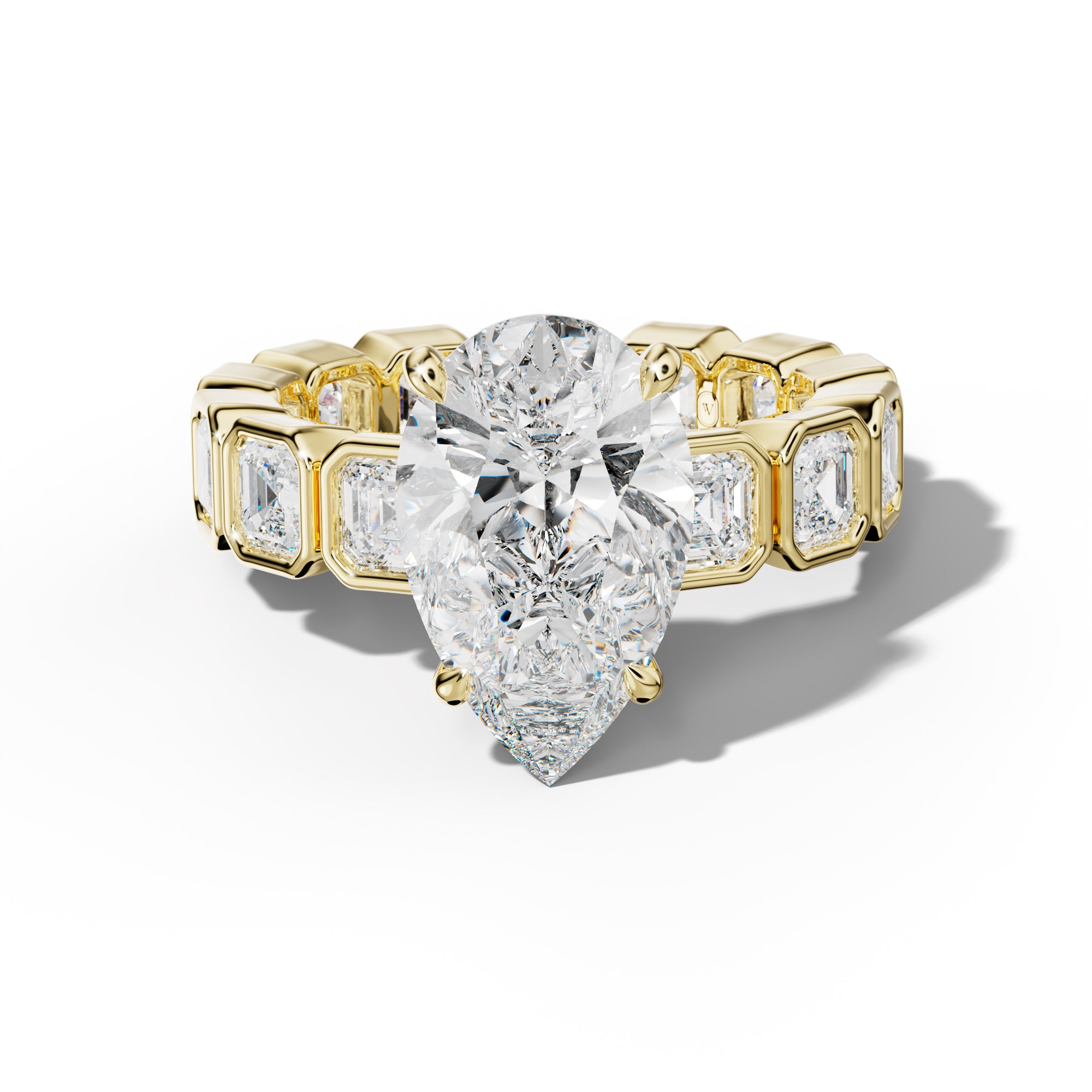 Nyla Pear Shape Engagement Ring With Asscher Side Stones