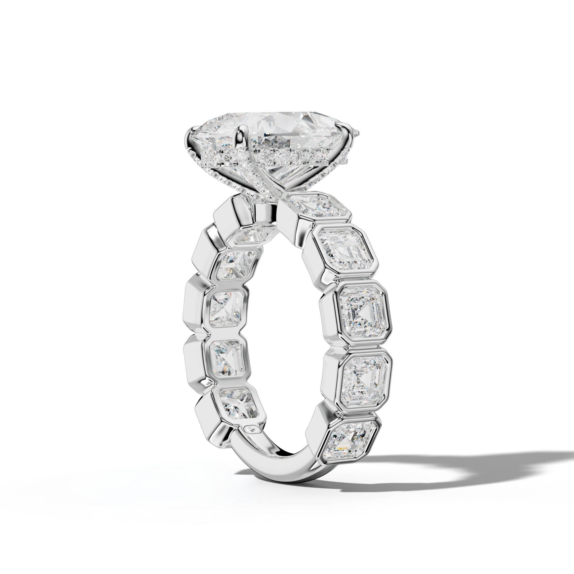 Reina Pear Shape Engagement Ring With Asscher Side Stones