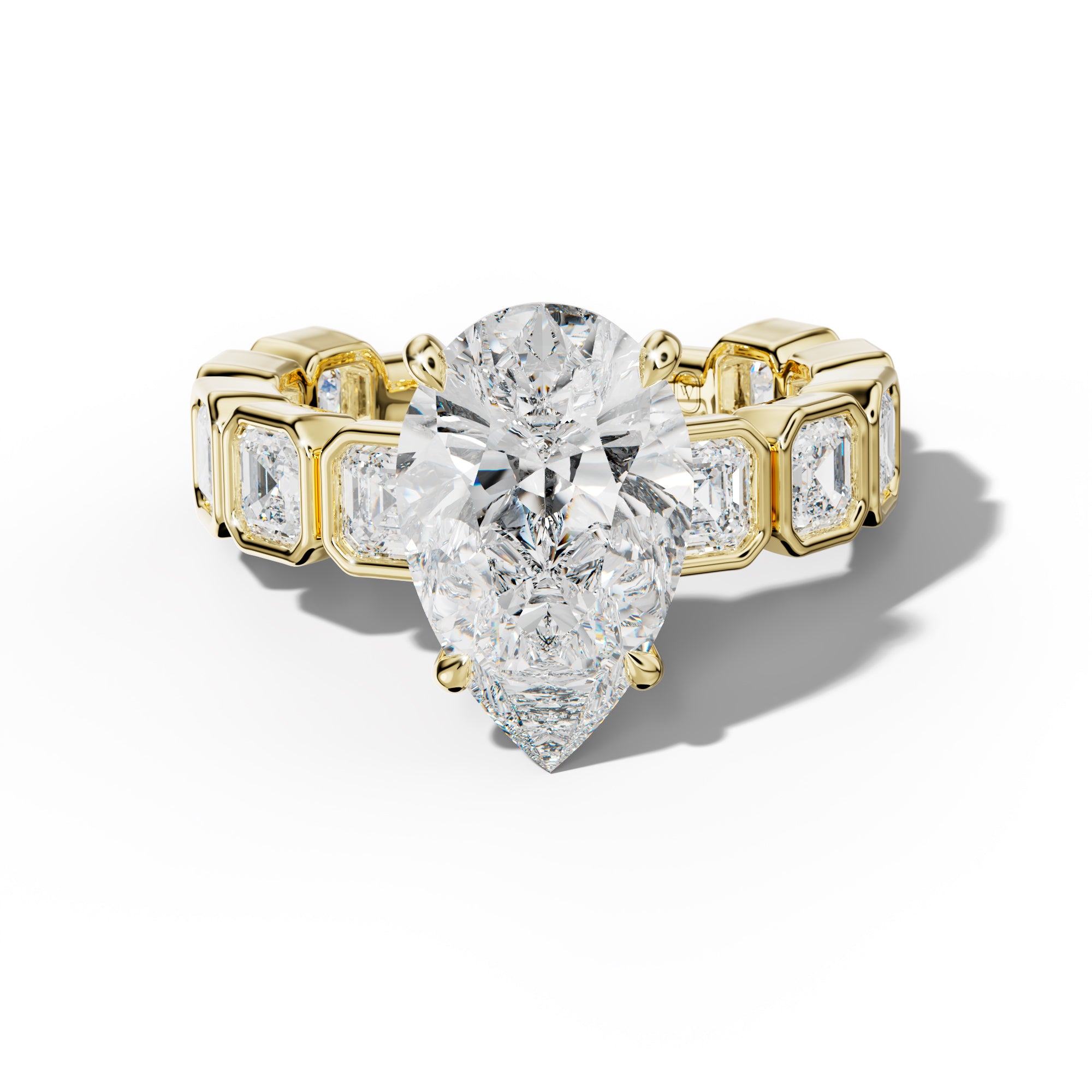 Reina Pear Shape Engagement Ring With Asscher Side Stones