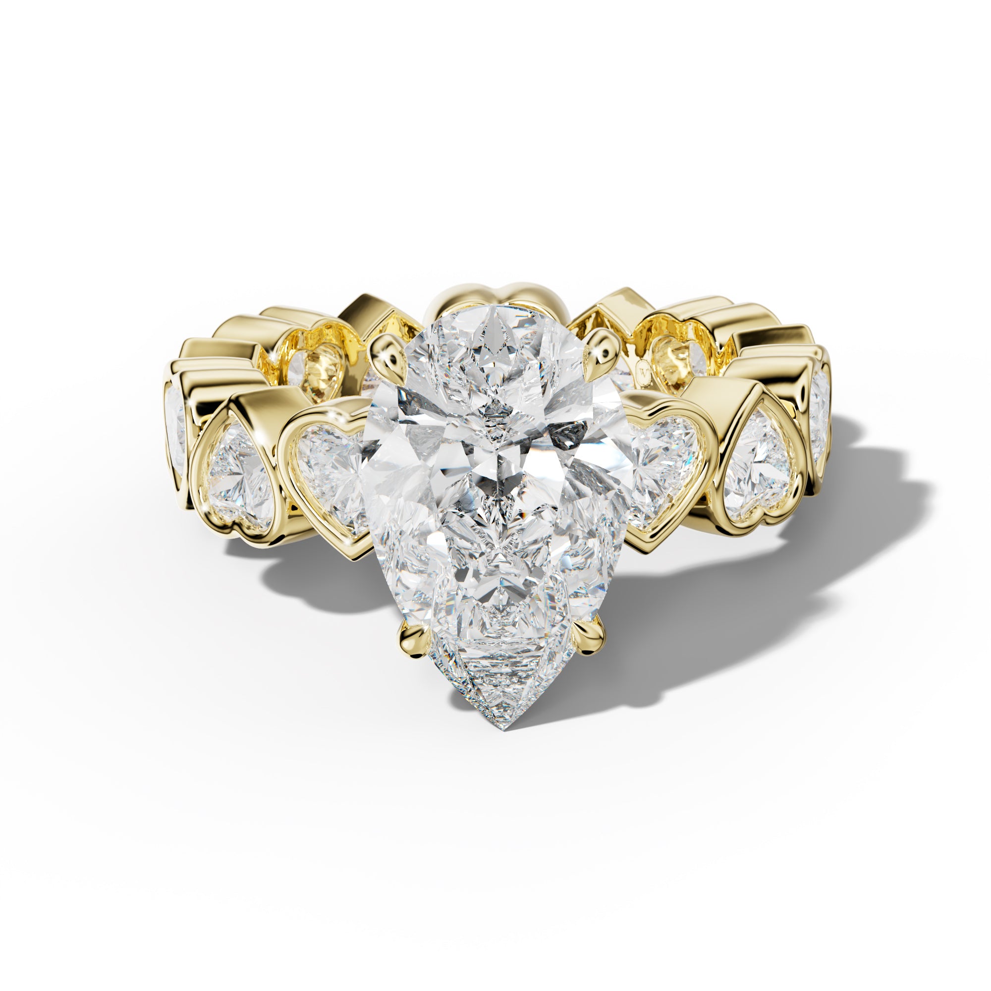 Stevie Pear Shape Engagement Ring With Heart Side Stones