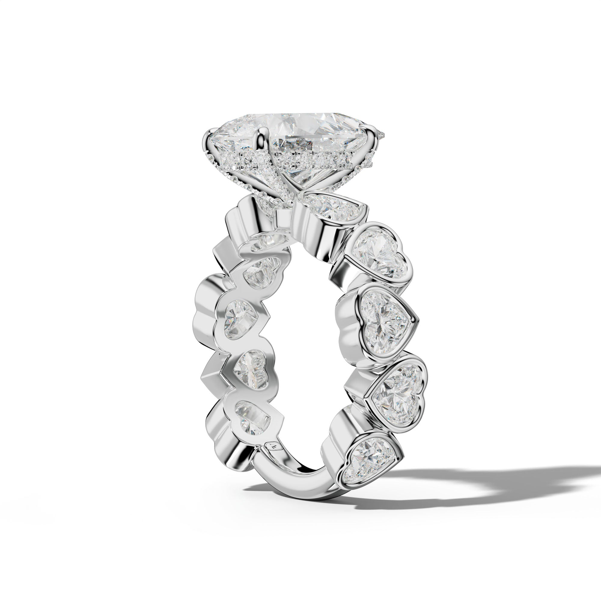 Antonella Pear Shape Engagement Ring With Heart Side Stones