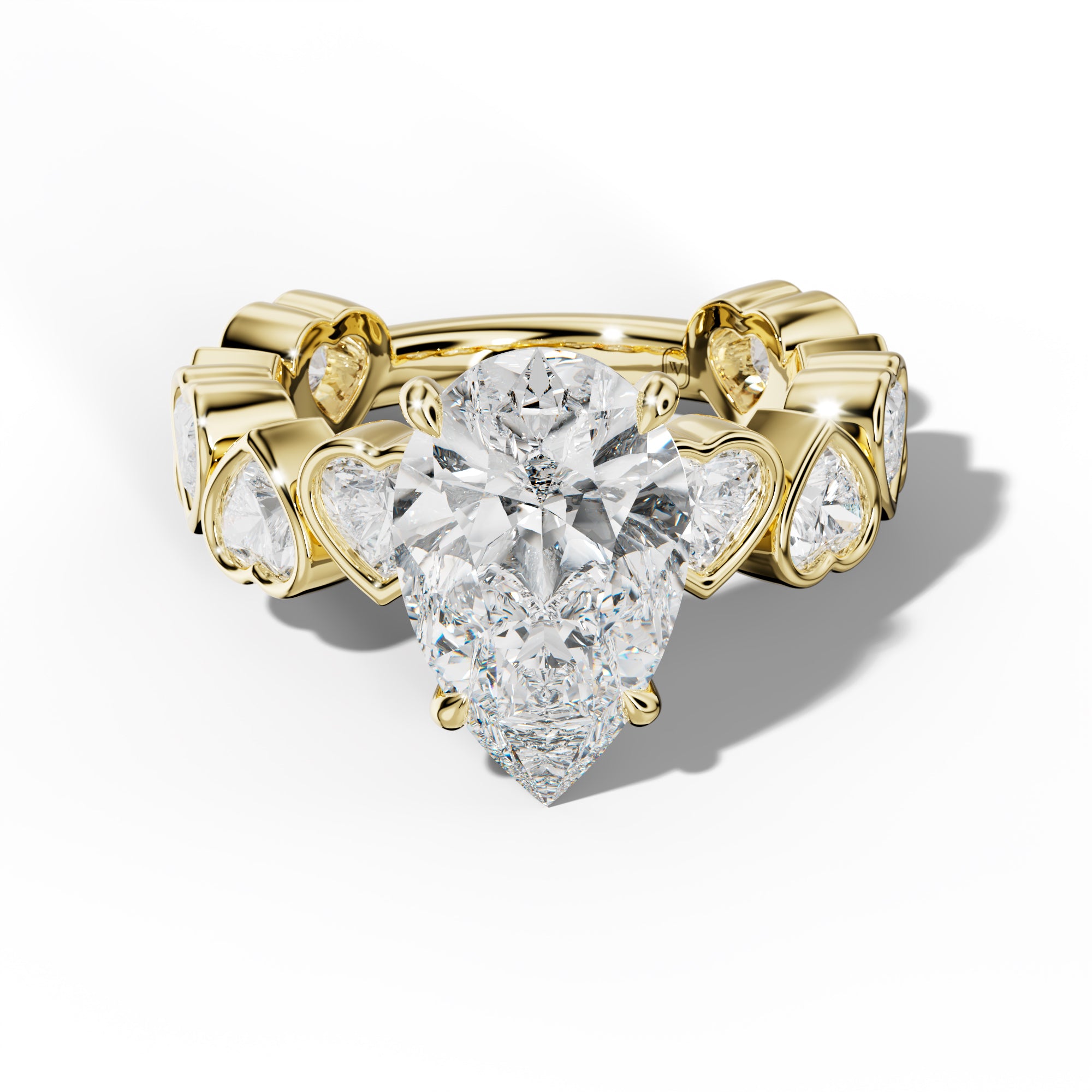 Antonella Pear Shape Engagement Ring With Heart Side Stones