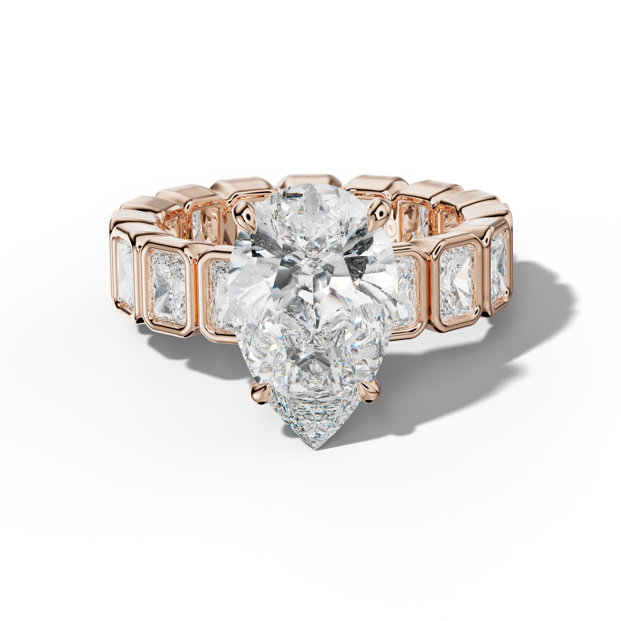 Amirah Pear Shape Engagement Ring With Radiant Side Stones