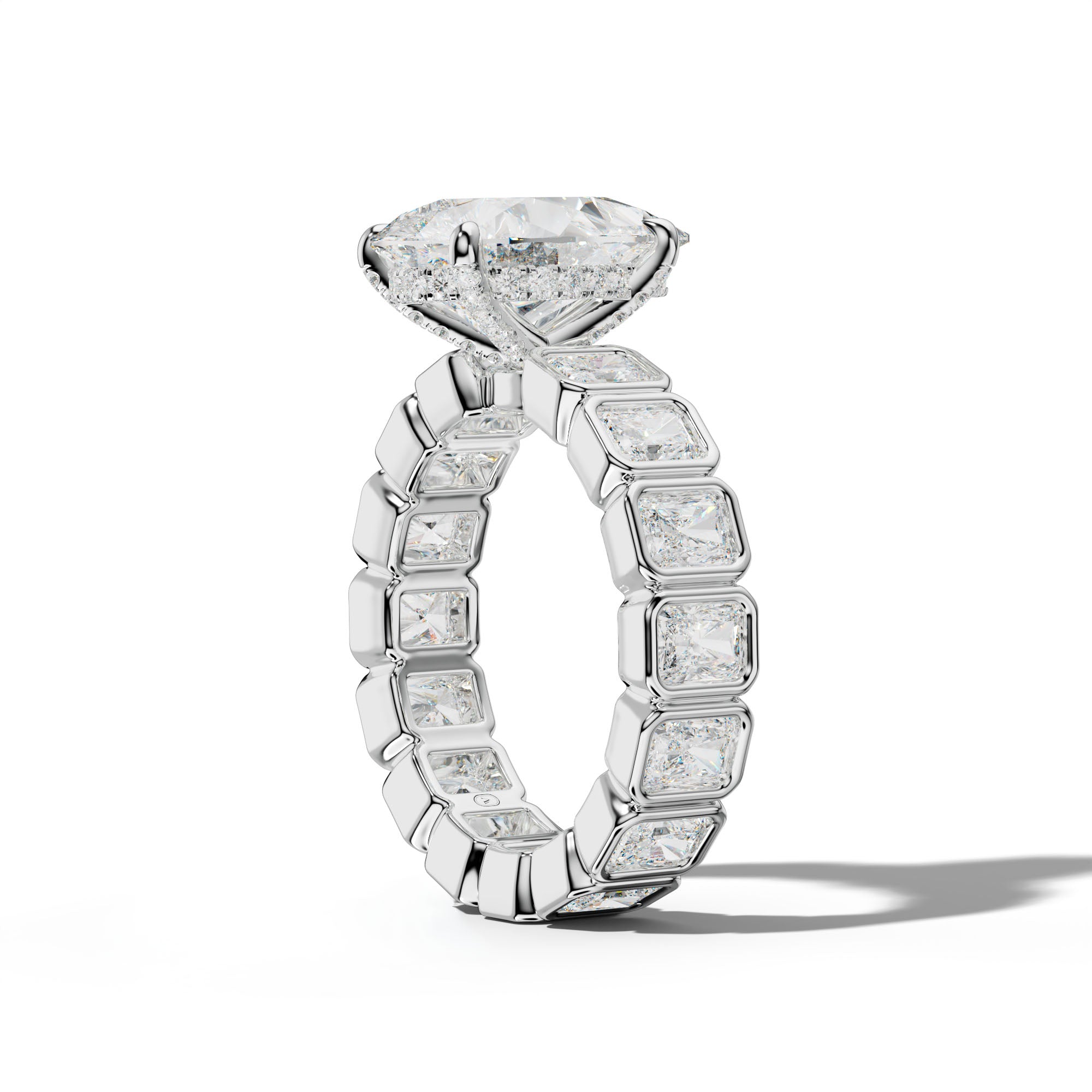 Amirah Pear Shape Engagement Ring With Radiant Side Stones