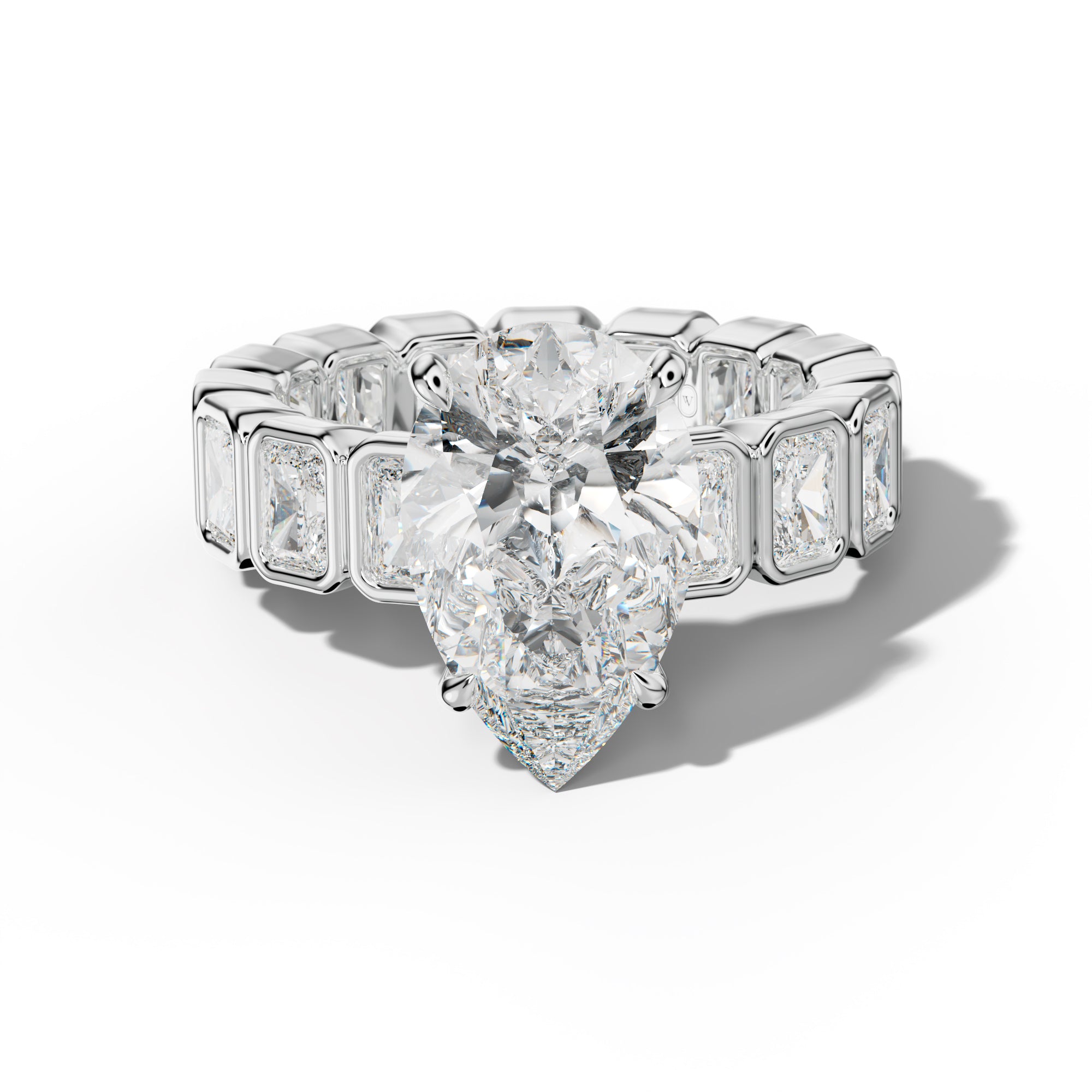 Amirah Pear Shape Engagement Ring With Radiant Side Stones