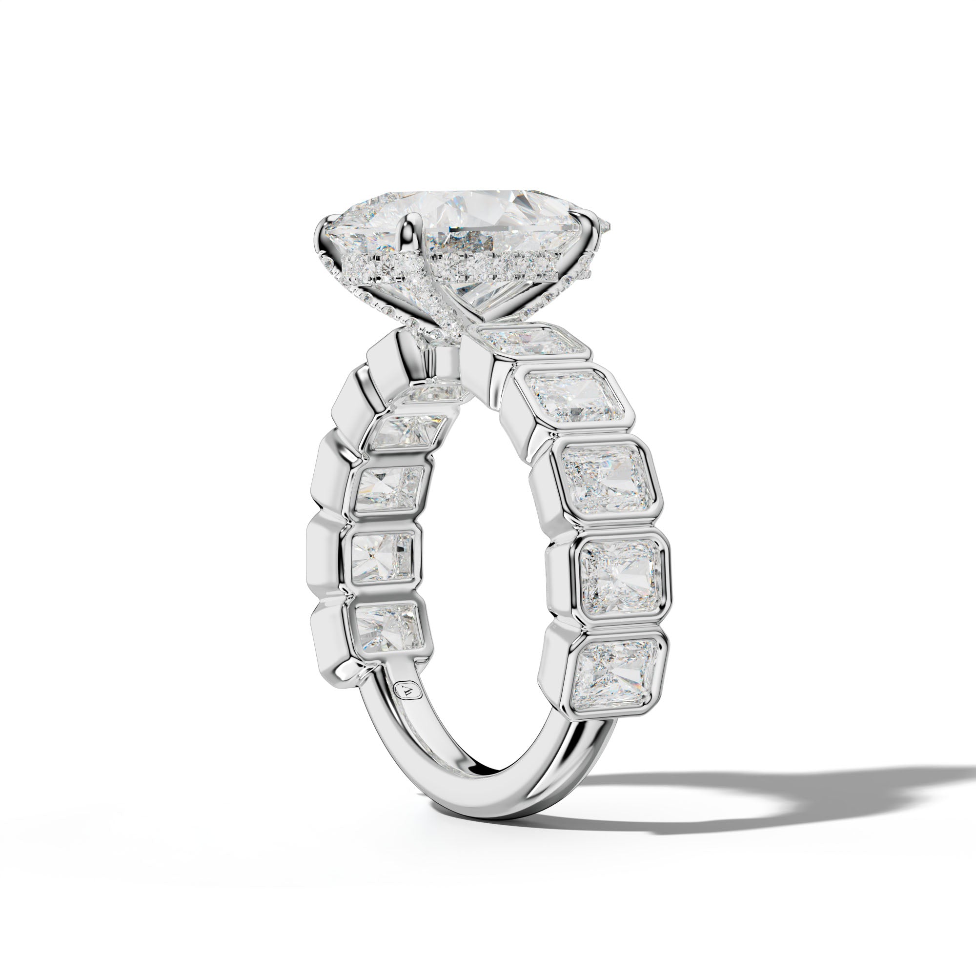Jaslyn Pear Shape Engagement Ring With Radiant Side Stones