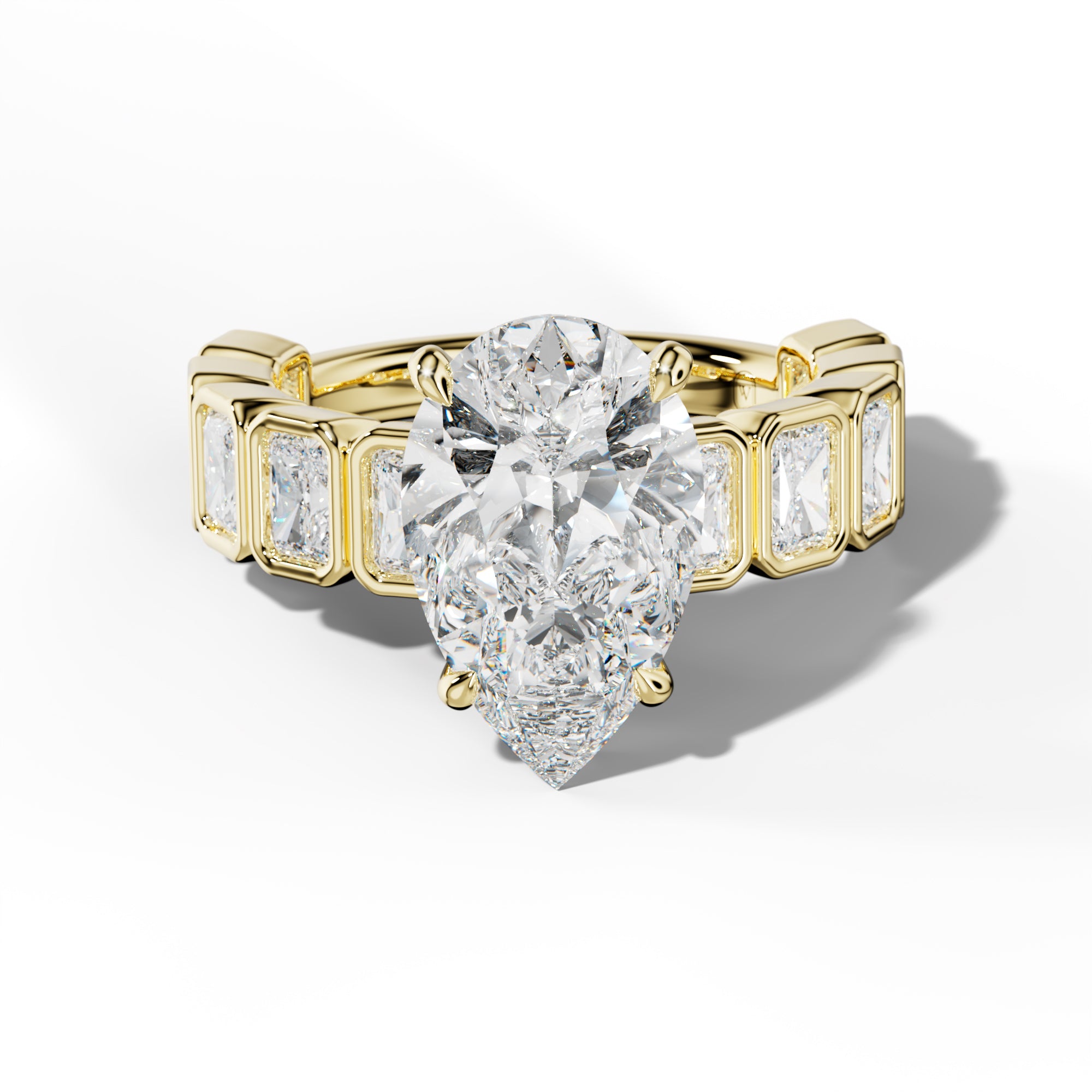 Jaslyn Pear Shape Engagement Ring With Radiant Side Stones