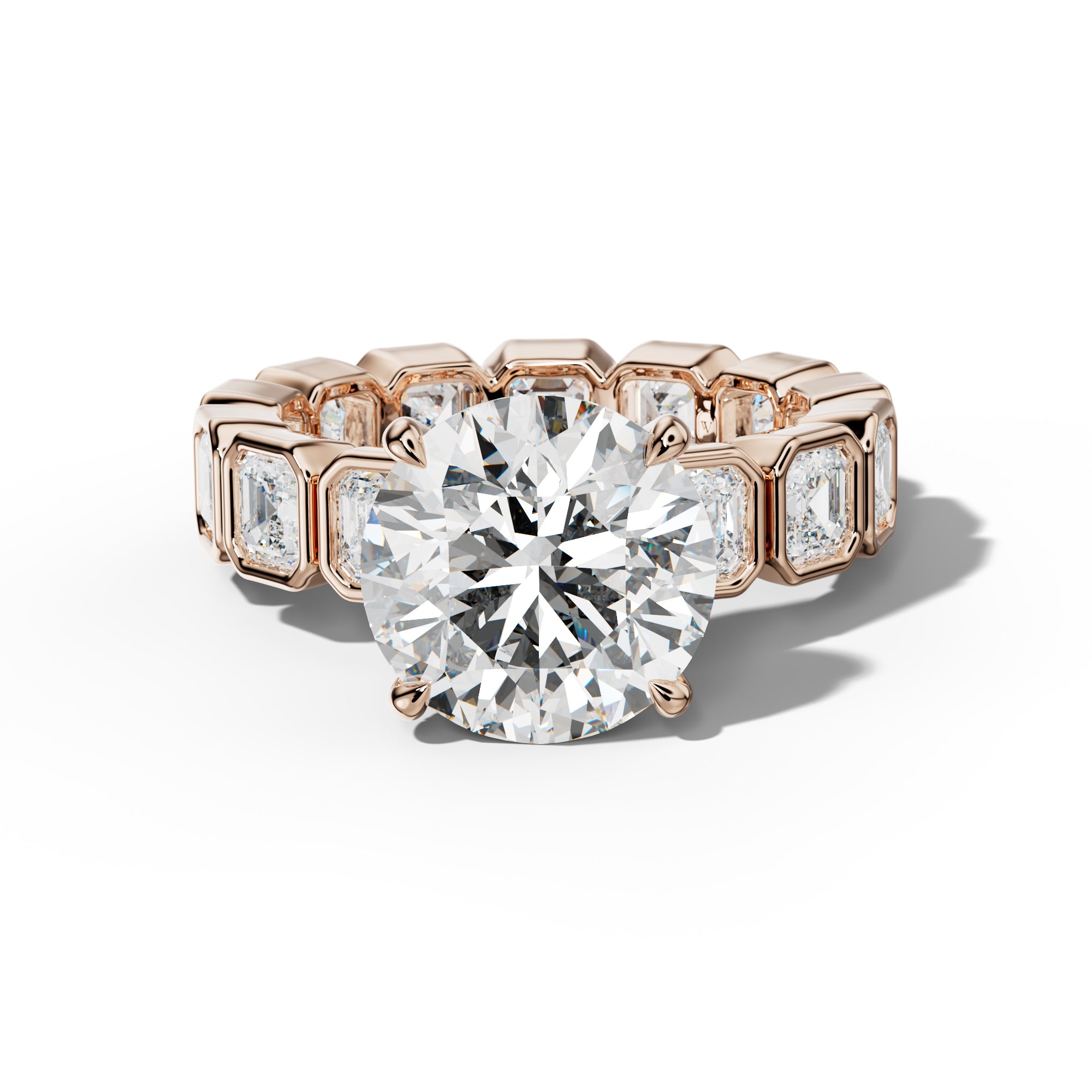 Nyla Round Diamond Engagement Ring With Asscher Side Stones