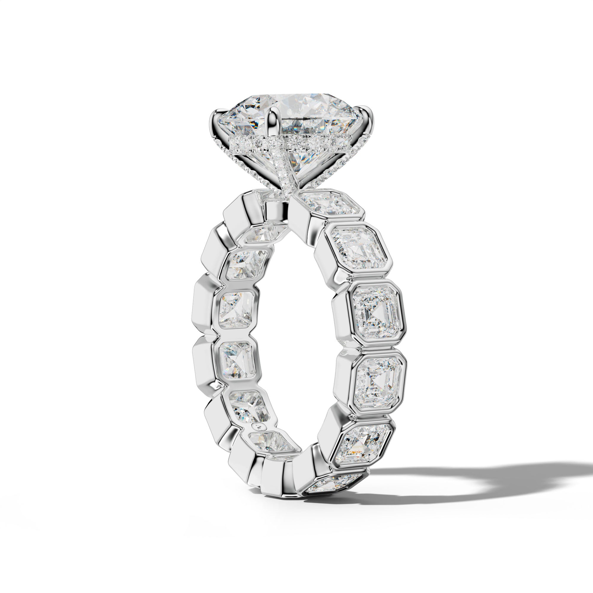 Nyla Round Diamond Engagement Ring With Asscher Side Stones