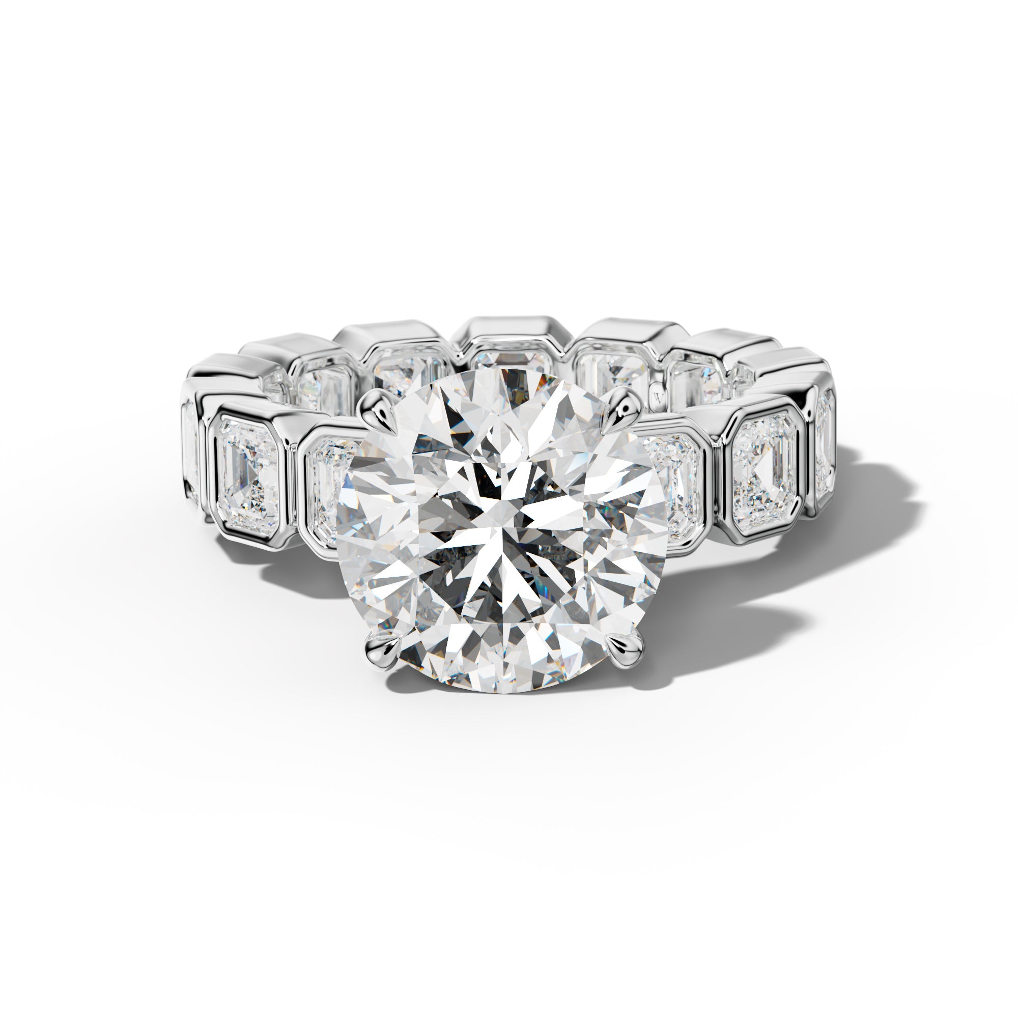 Nyla Round Diamond Engagement Ring With Asscher Side Stones
