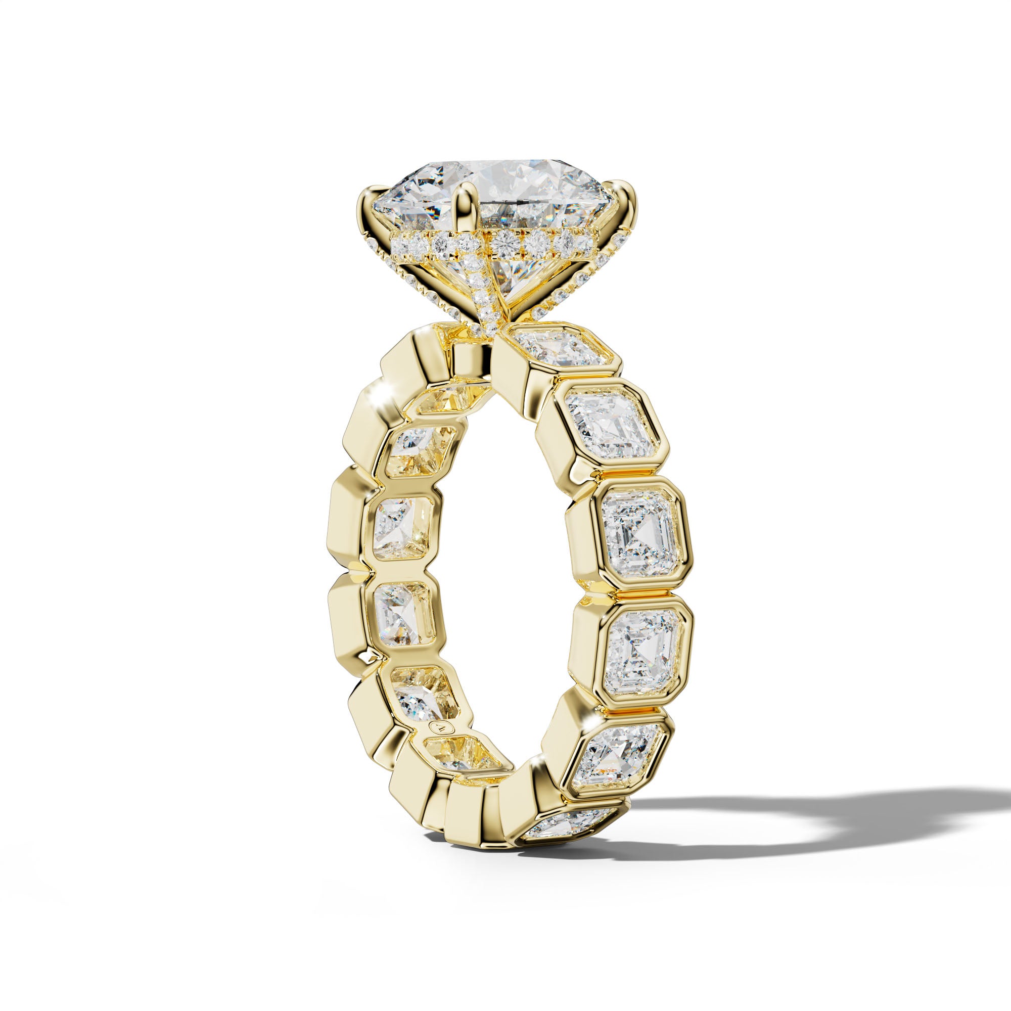 Nyla Round Diamond Engagement Ring With Asscher Side Stones