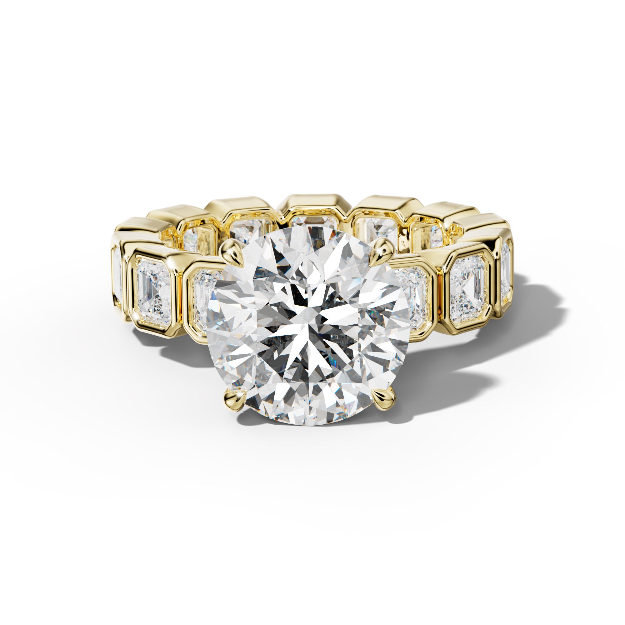 Nyla Round Diamond Engagement Ring With Asscher Side Stones
