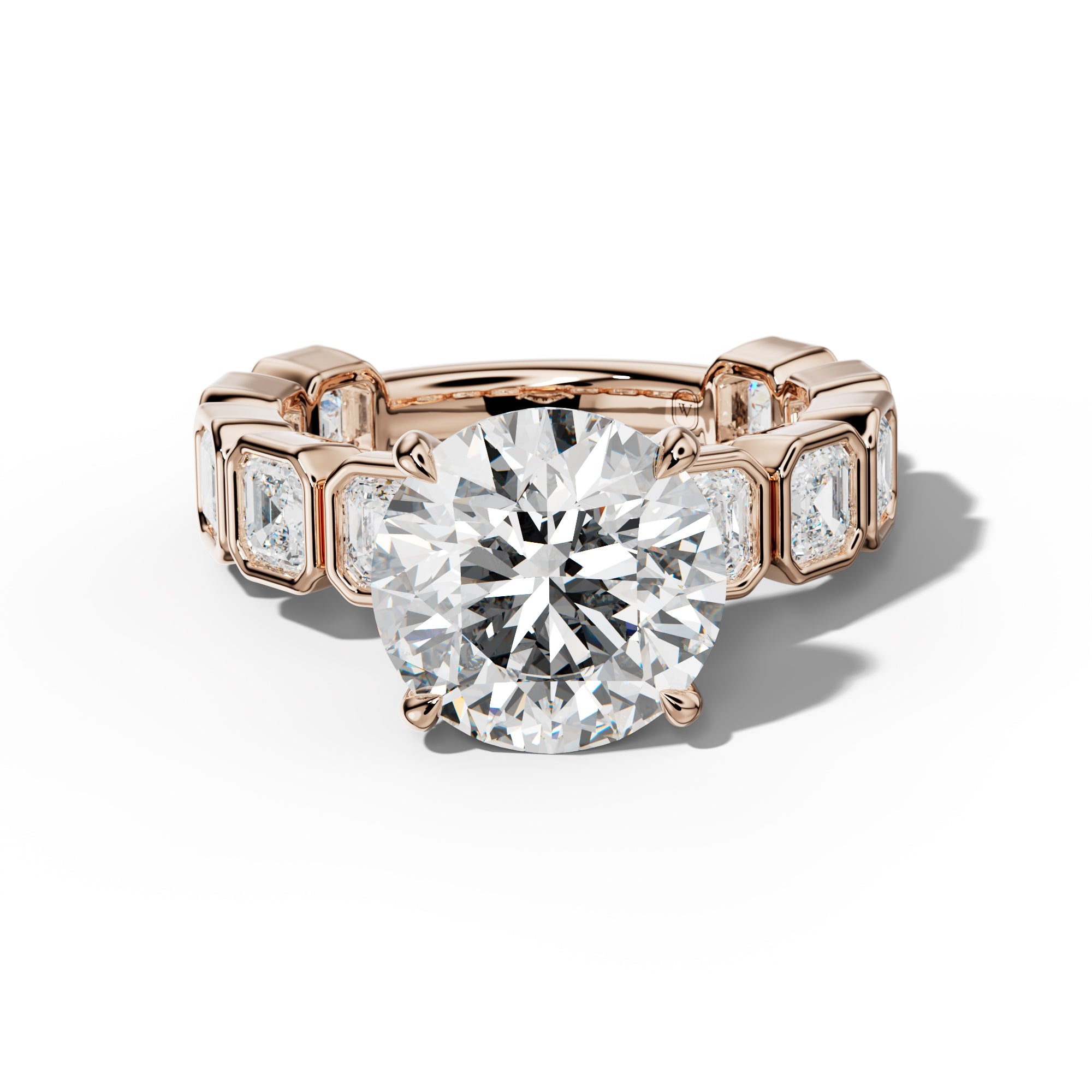 Reina Round Diamond Engagement Ring With Asscher Side Stones