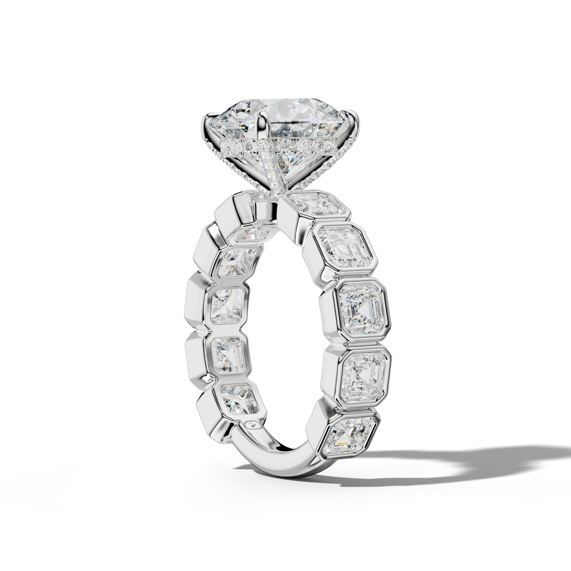Reina Round Diamond Engagement Ring With Asscher Side Stones