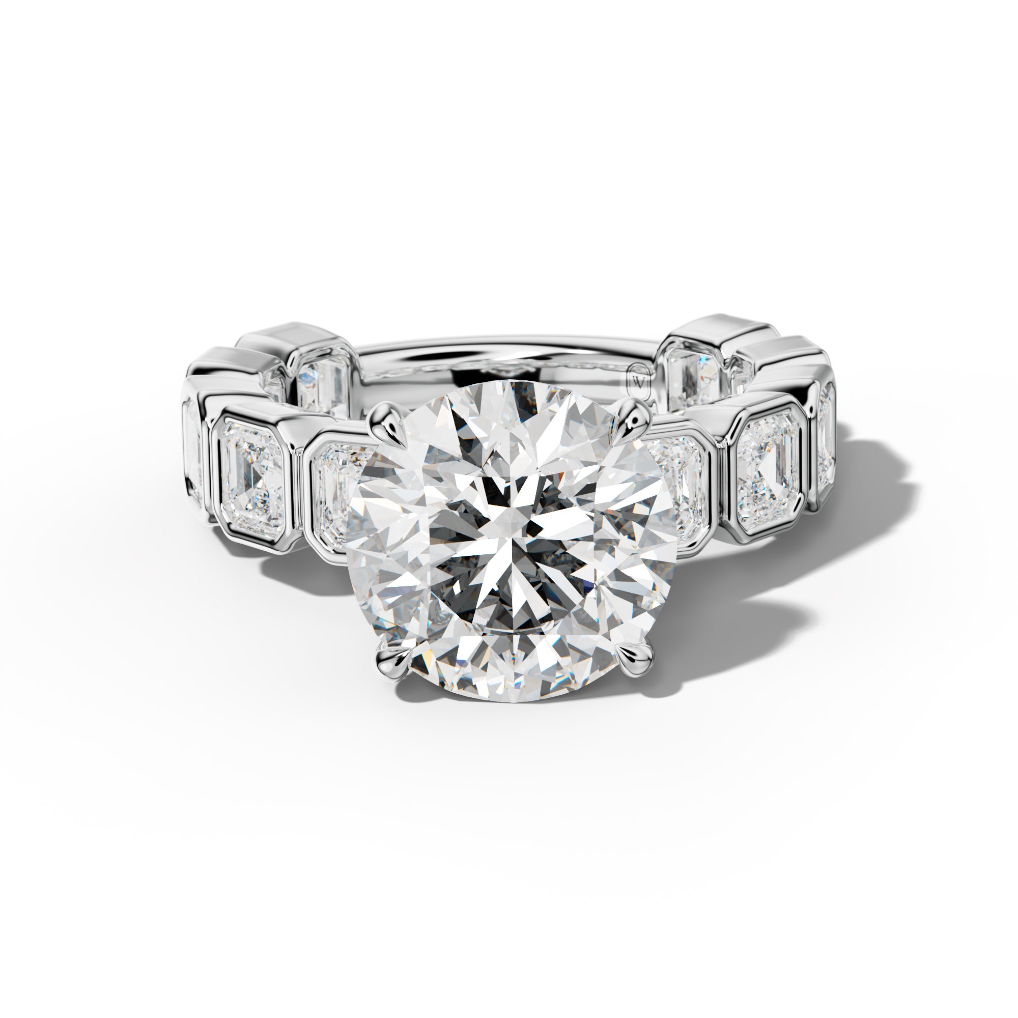 Reina Round Diamond Engagement Ring With Asscher Side Stones