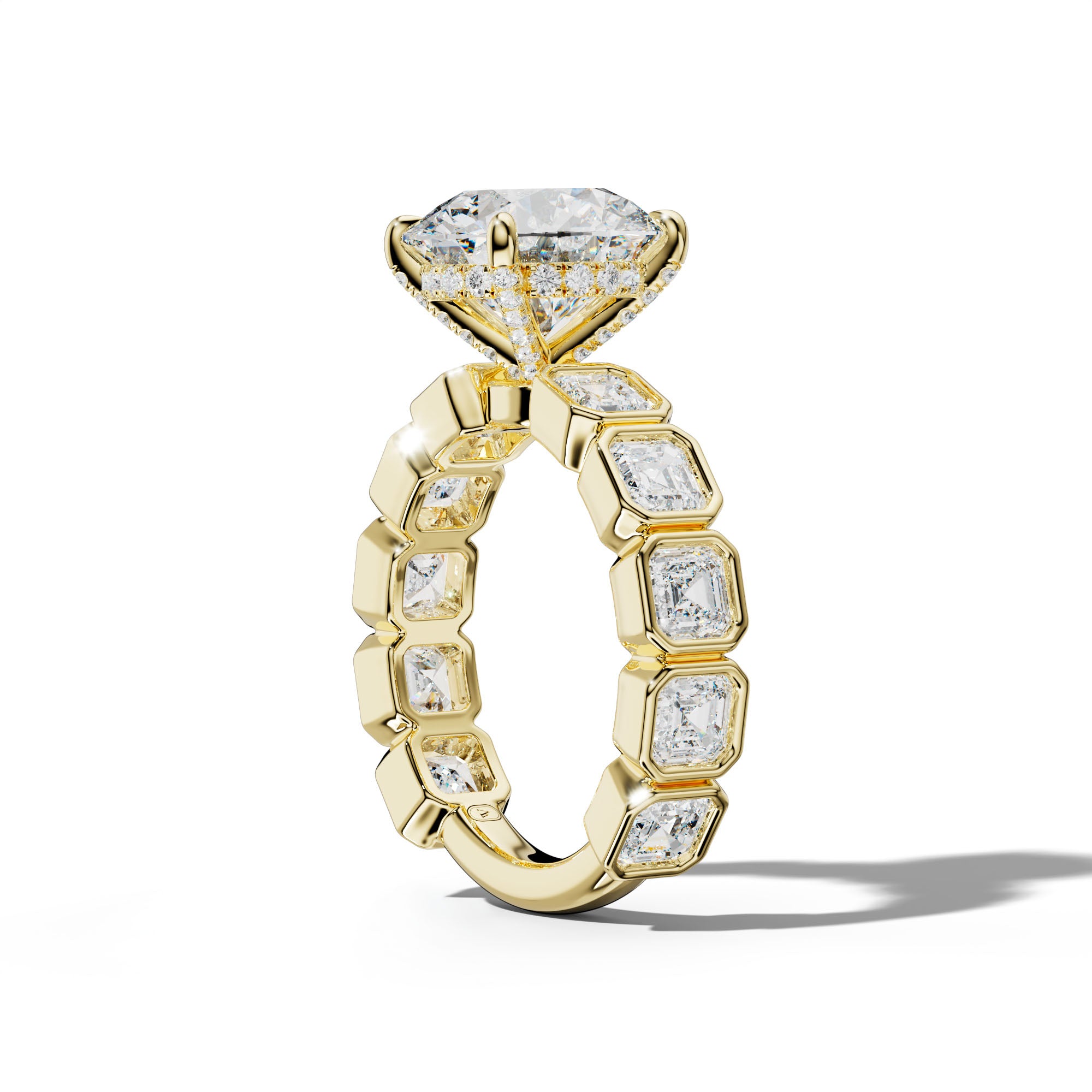 Reina Round Diamond Engagement Ring With Asscher Side Stones
