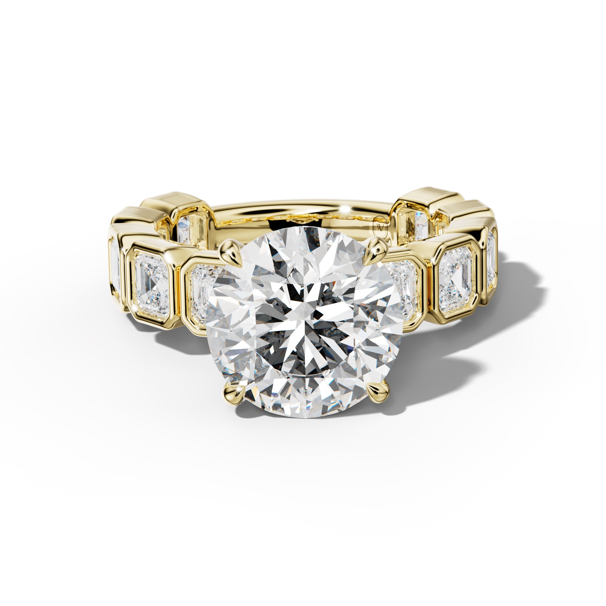Reina Round Diamond Engagement Ring With Asscher Side Stones