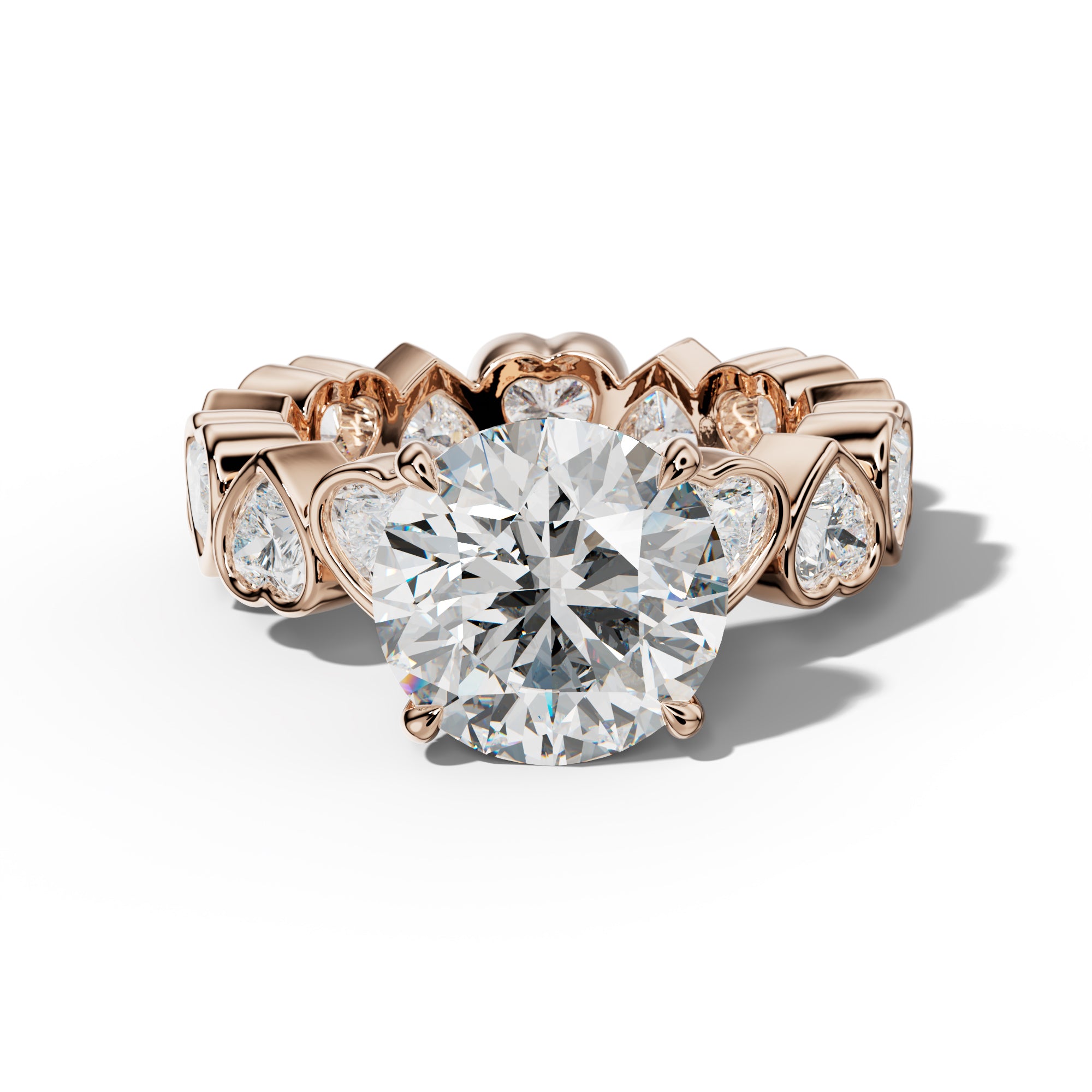 Stevie Round Diamond Engagement Ring With Heart Side Stones