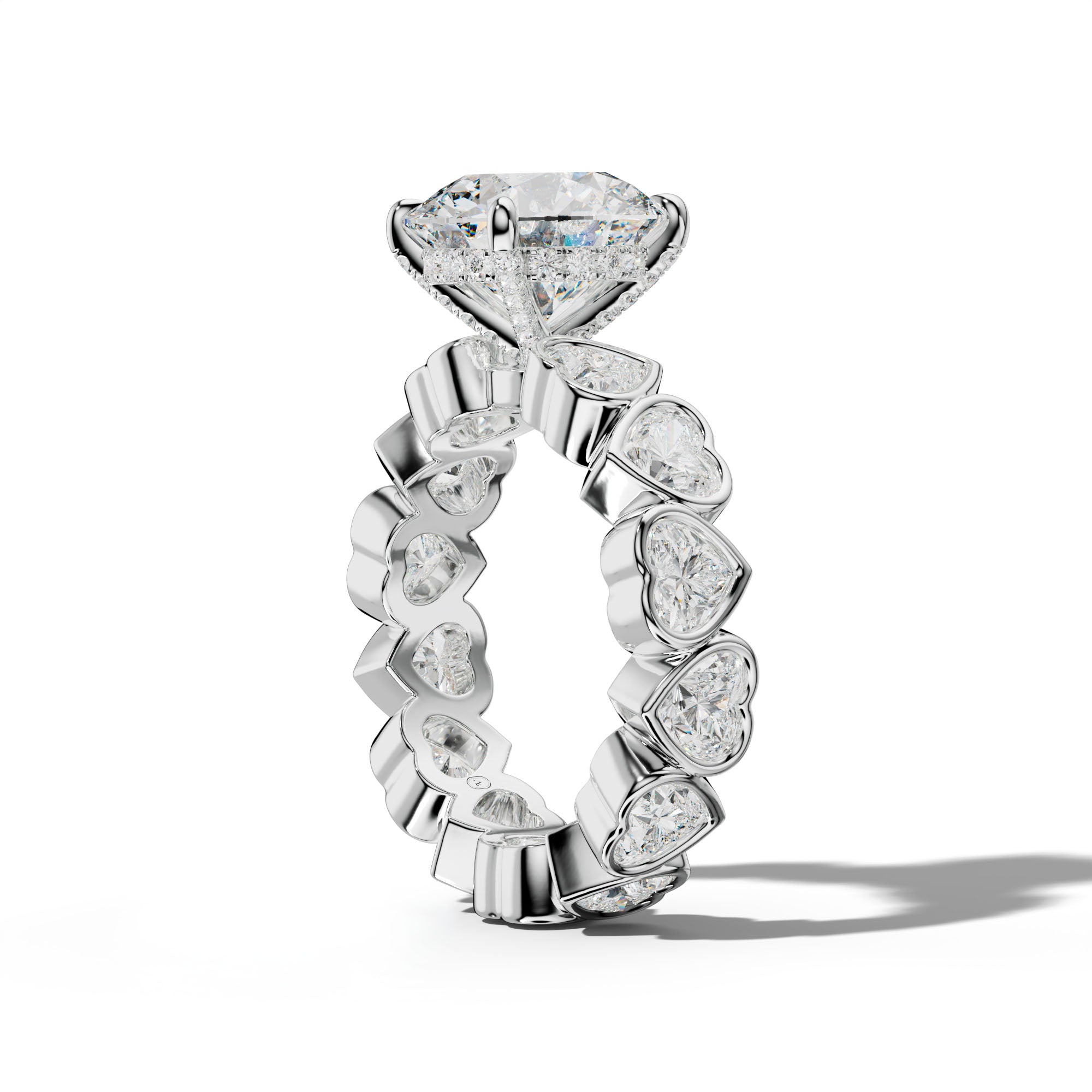 Stevie Round Diamond Engagement Ring With Heart Side Stones