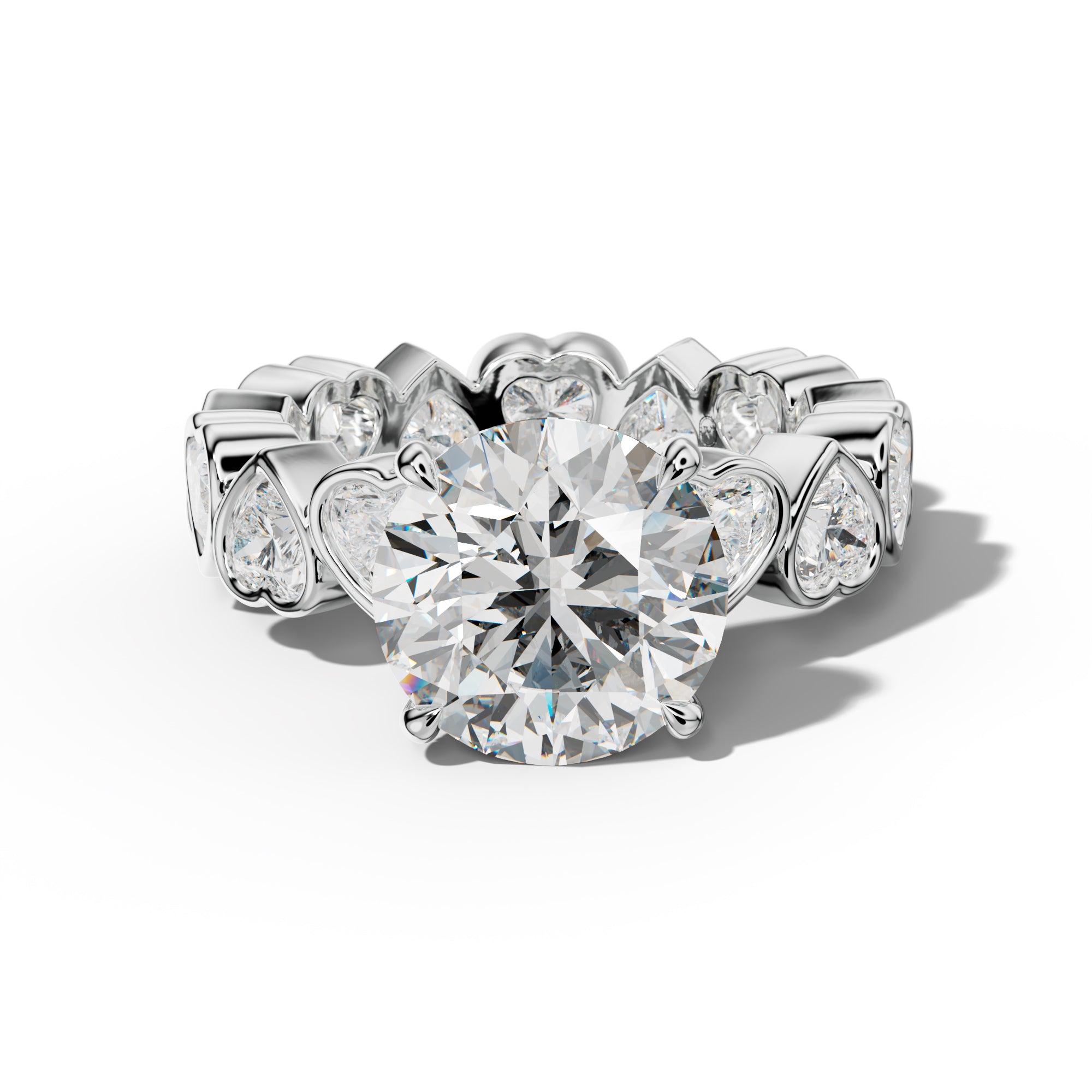Stevie Round Diamond Engagement Ring With Heart Side Stones