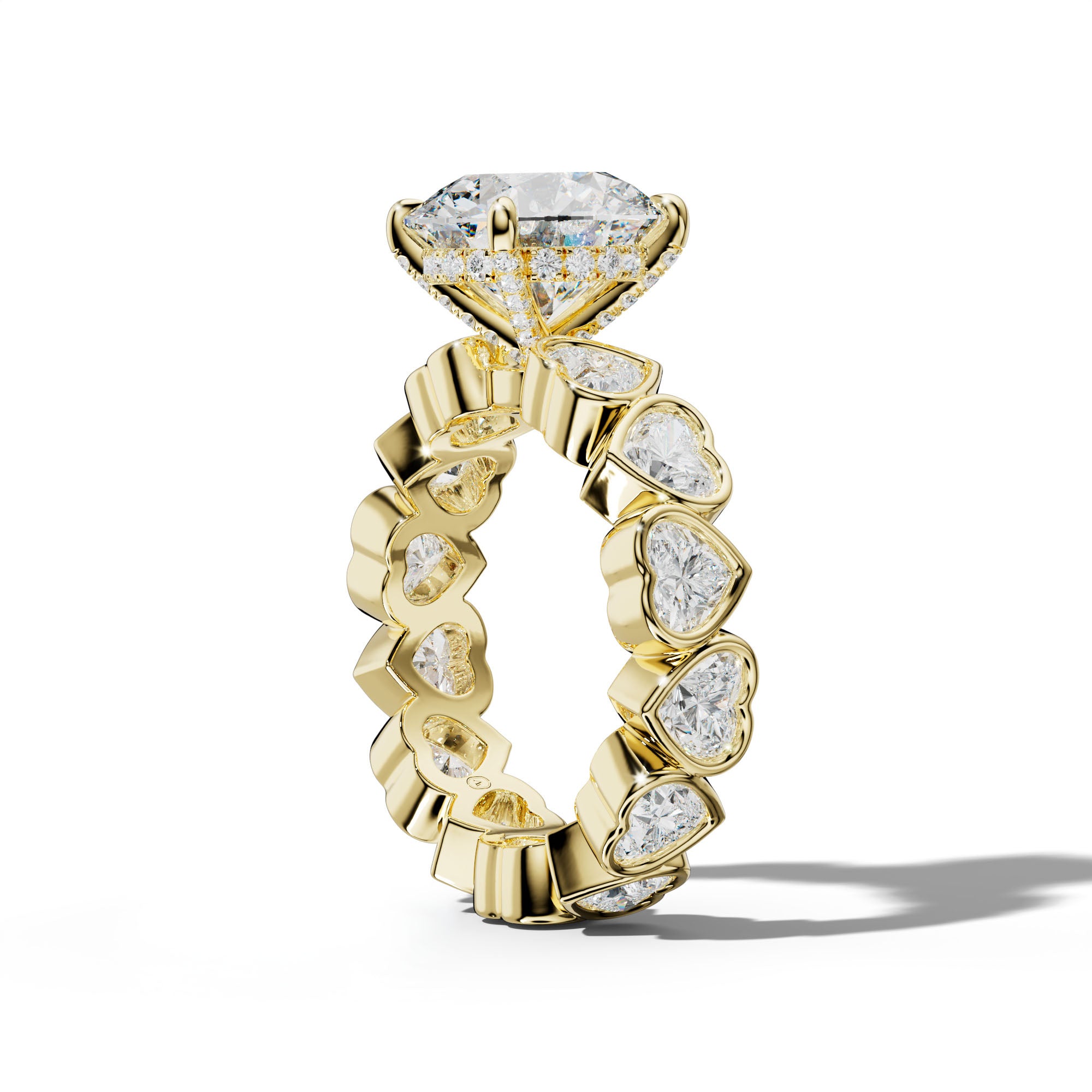Stevie Round Diamond Engagement Ring With Heart Side Stones