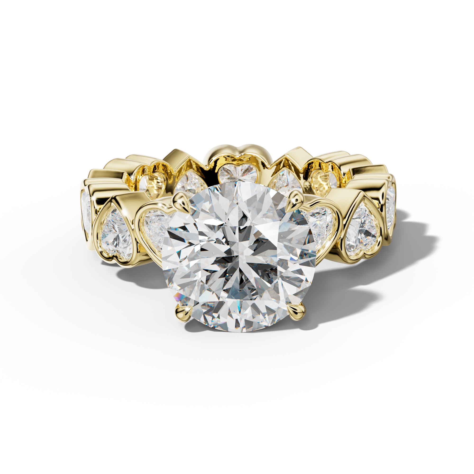 Stevie Round Diamond Engagement Ring With Heart Side Stones