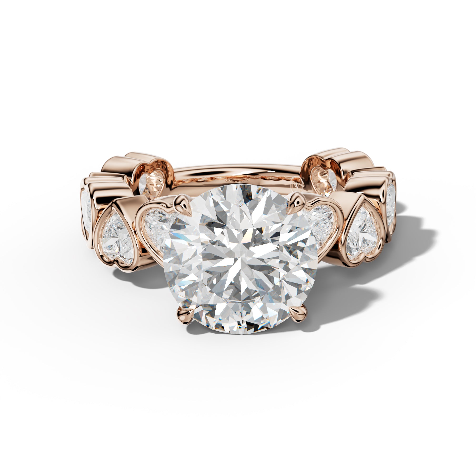 Antonella Round Diamond Engagement Ring With Heart Side Stones