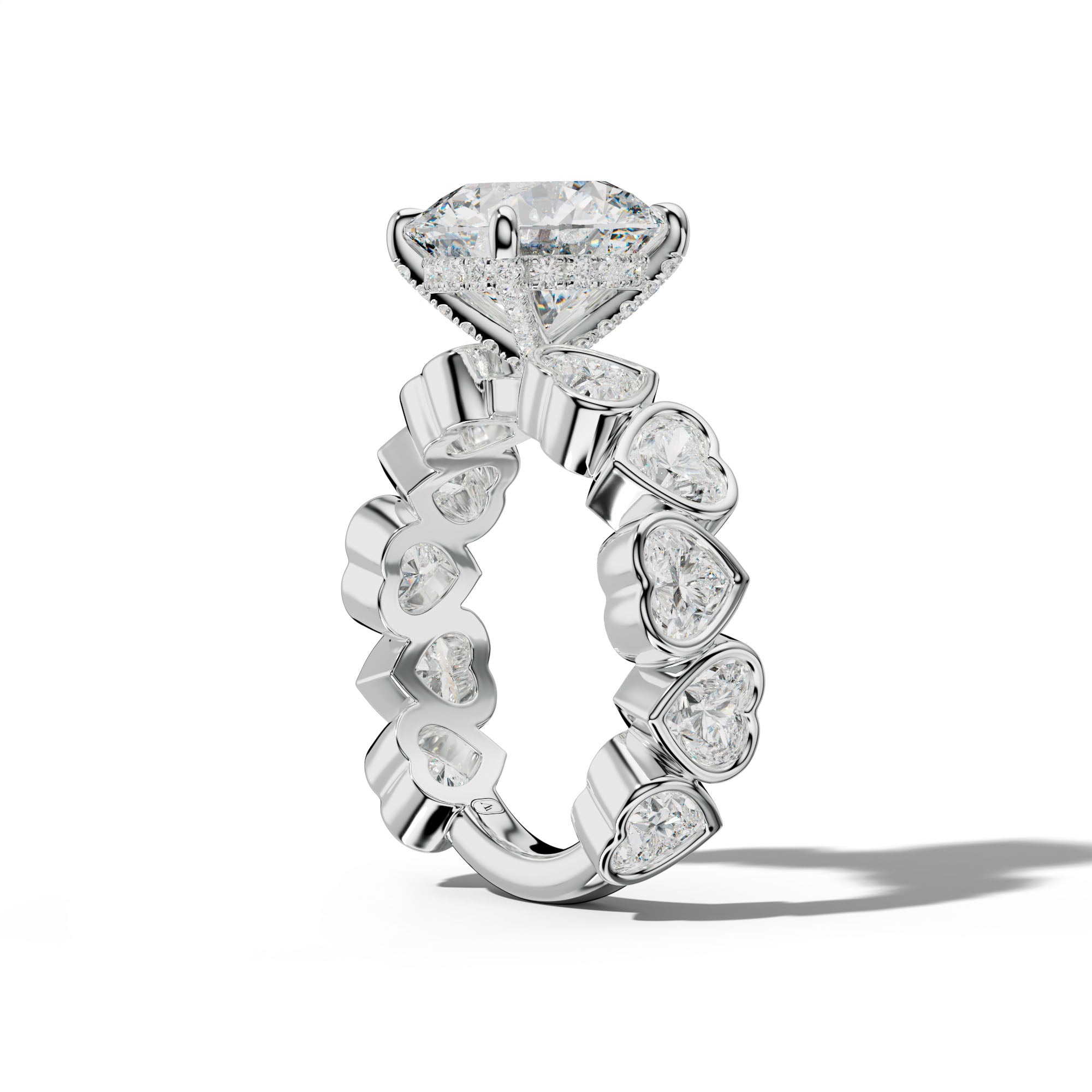 Antonella Round Diamond Engagement Ring With Heart Side Stones