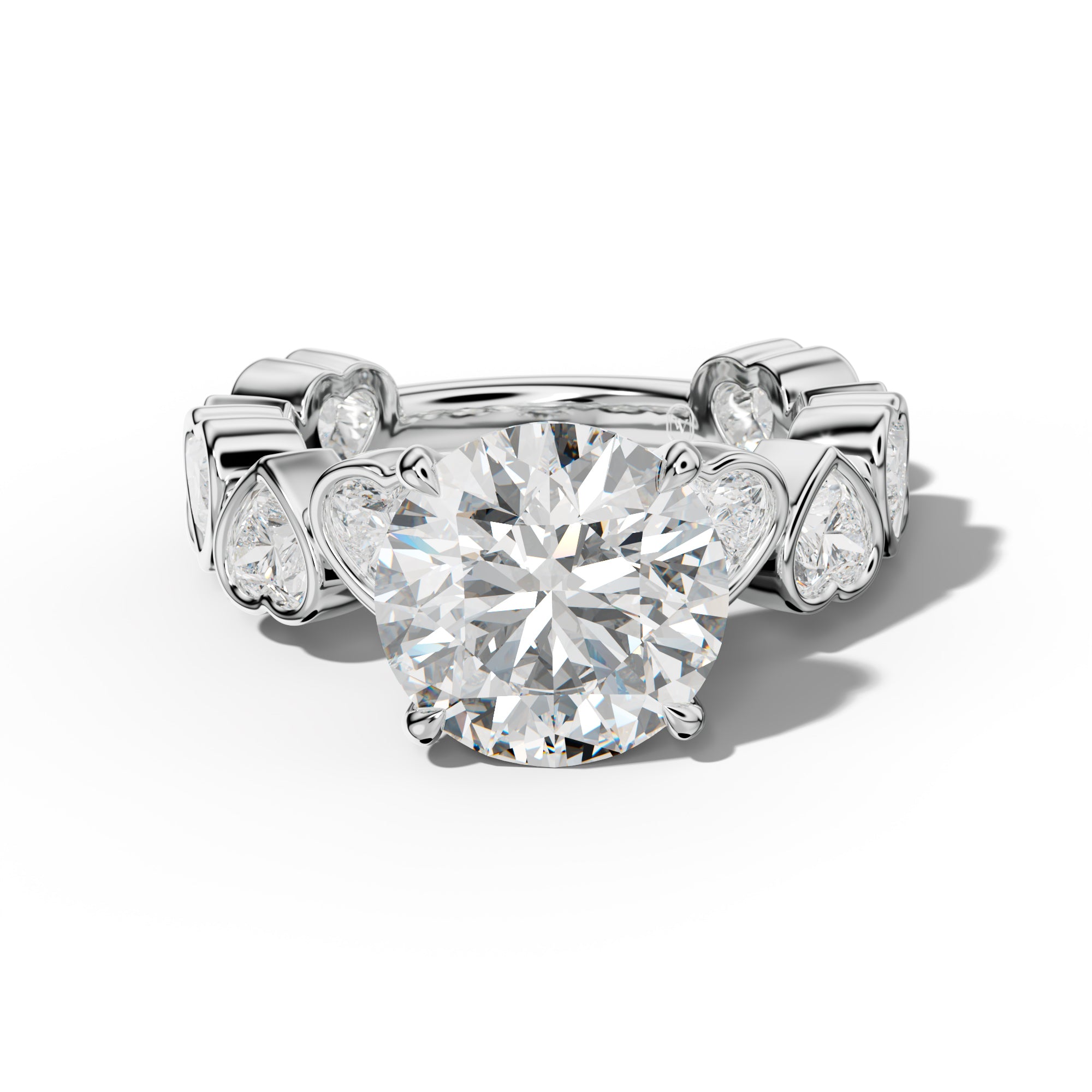 Antonella Round Diamond Engagement Ring With Heart Side Stones
