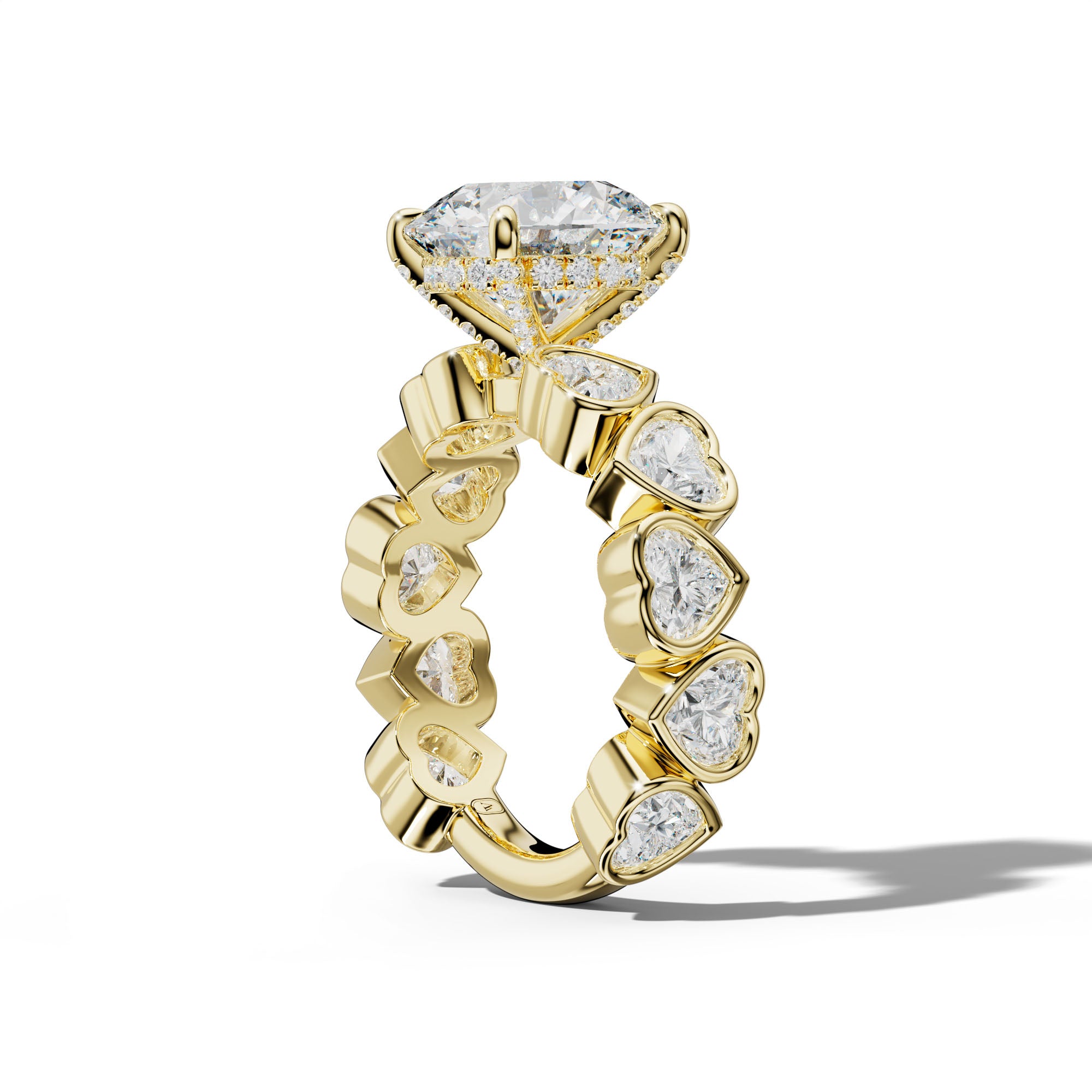 Antonella Round Diamond Engagement Ring With Heart Side Stones