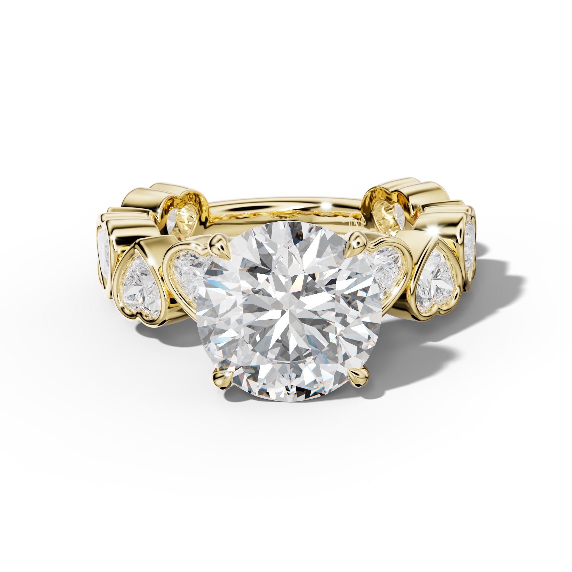 Antonella Round Diamond Engagement Ring With Heart Side Stones