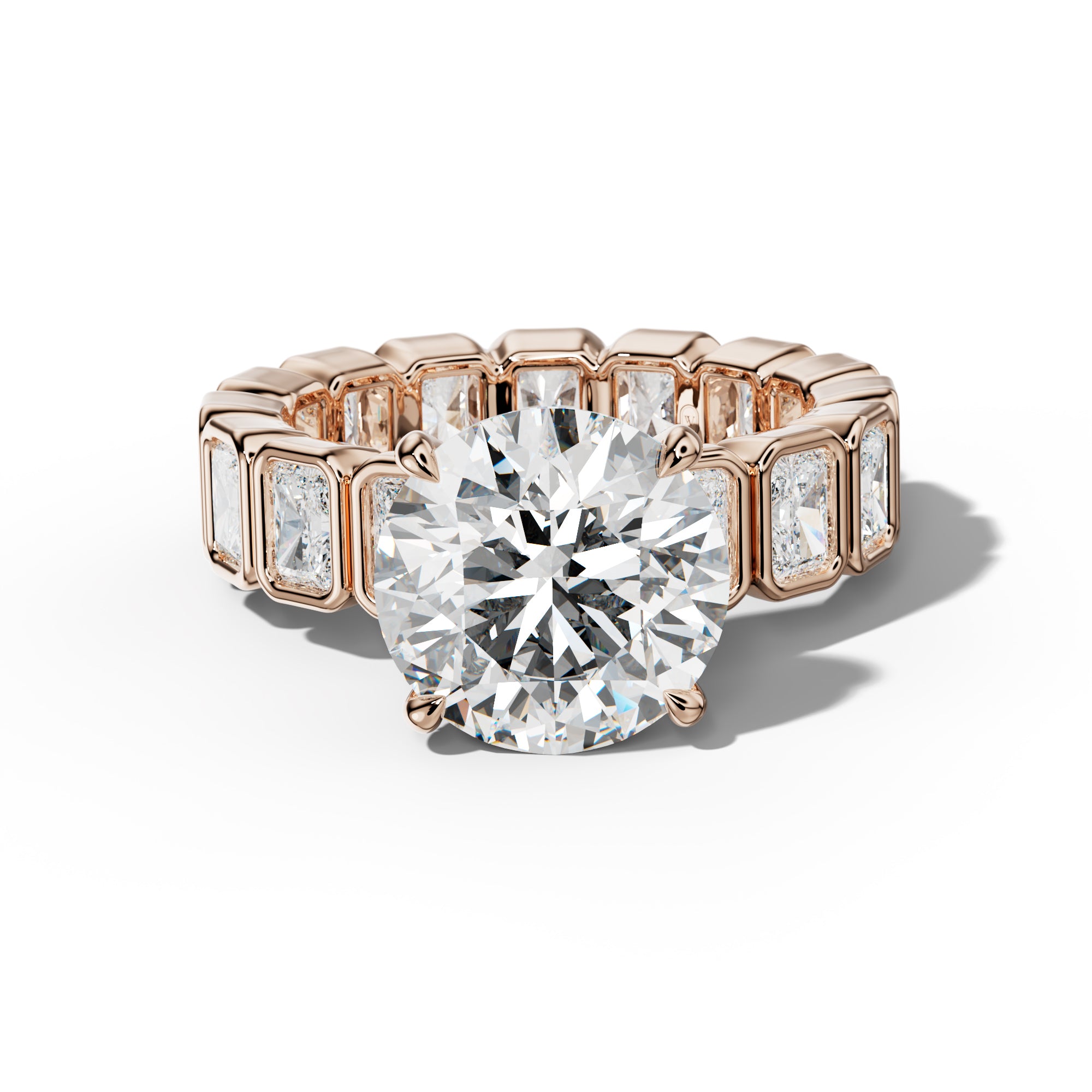 Amirah Round Diamond Engagement Ring With Radiant Side Stones