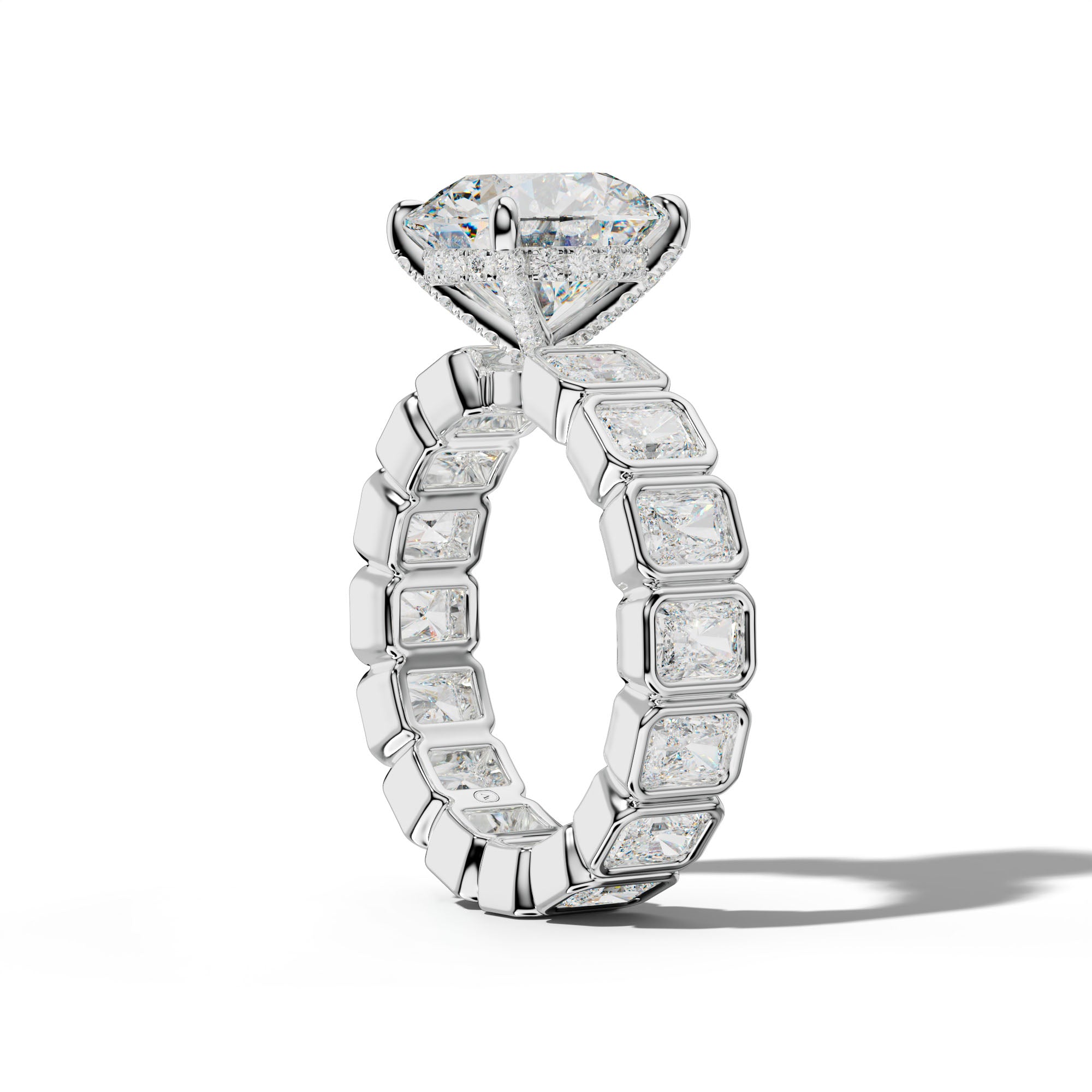 Amirah Round Diamond Engagement Ring With Radiant Side Stones
