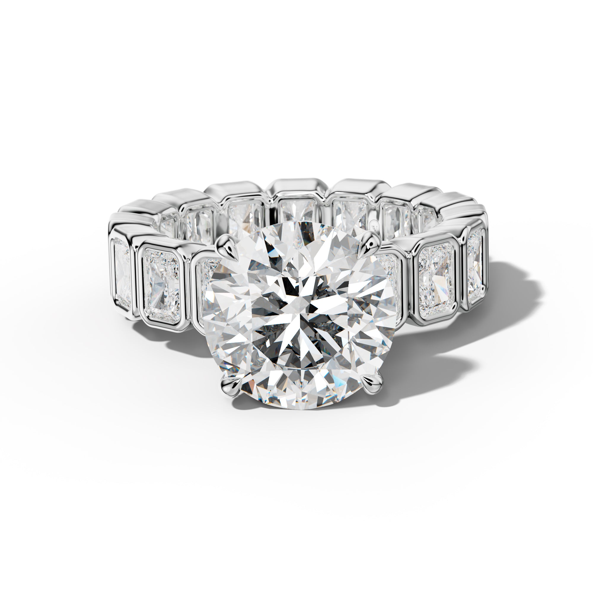 Amirah Round Diamond Engagement Ring With Radiant Side Stones