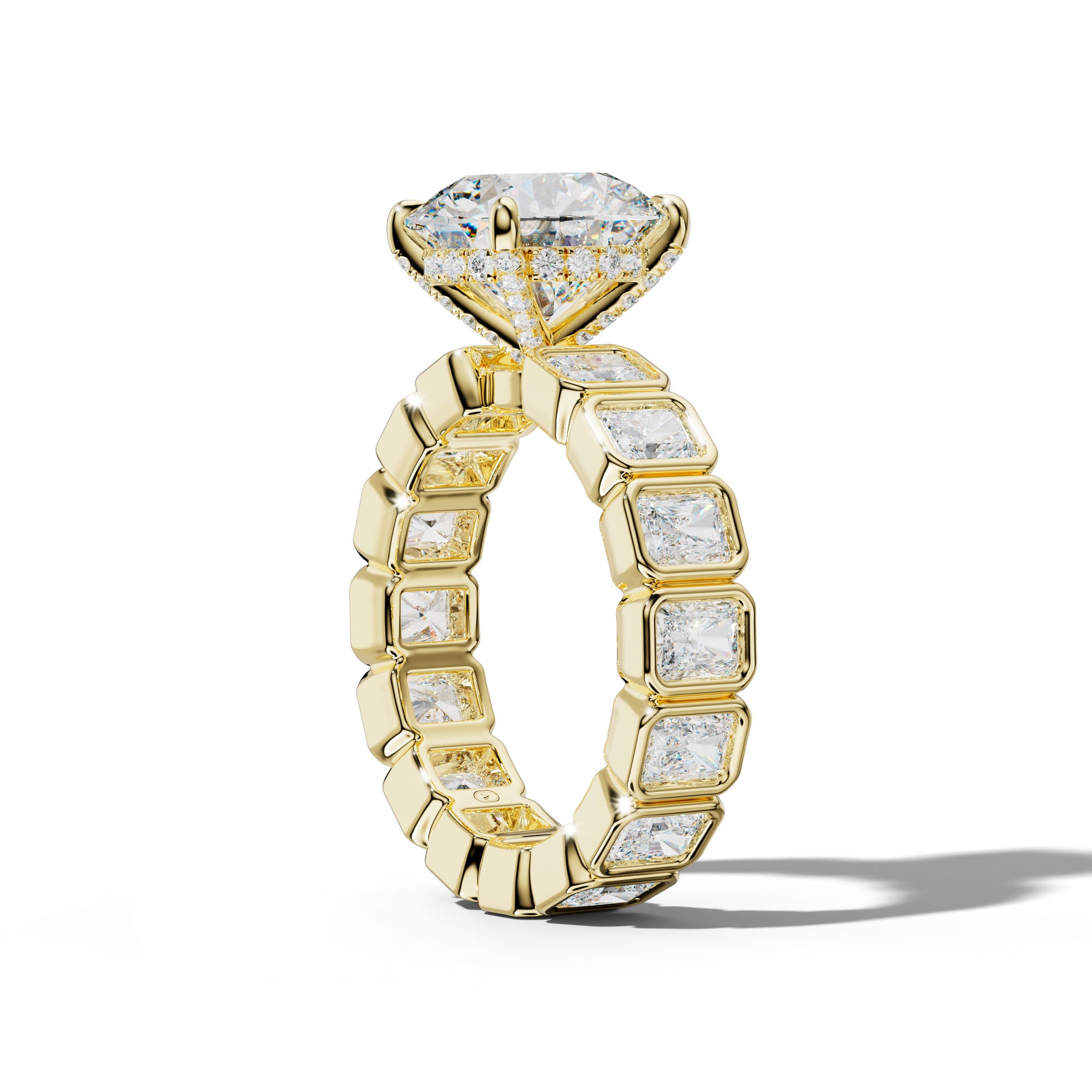 Amirah Round Diamond Engagement Ring With Radiant Side Stones