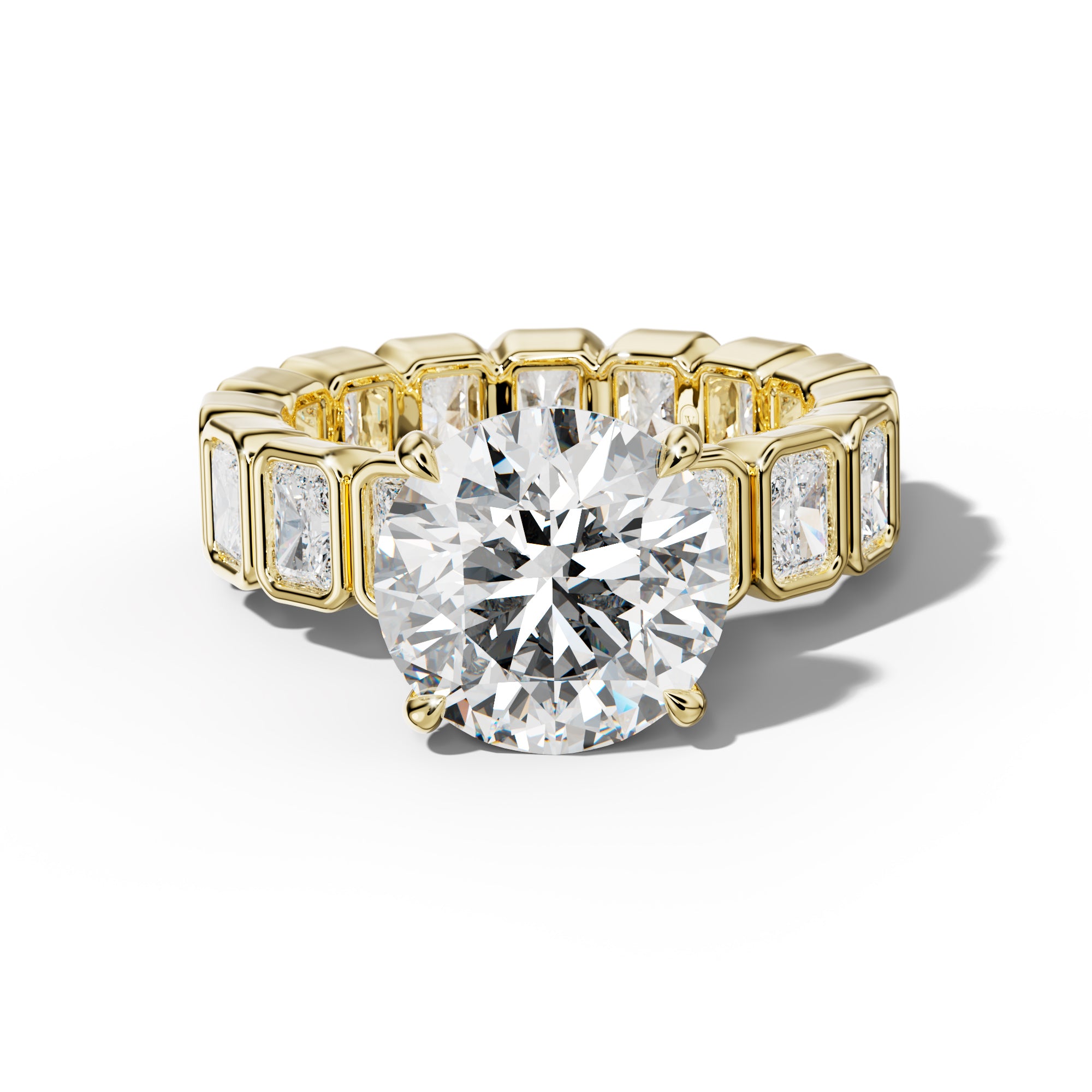 Amirah Round Diamond Engagement Ring With Radiant Side Stones