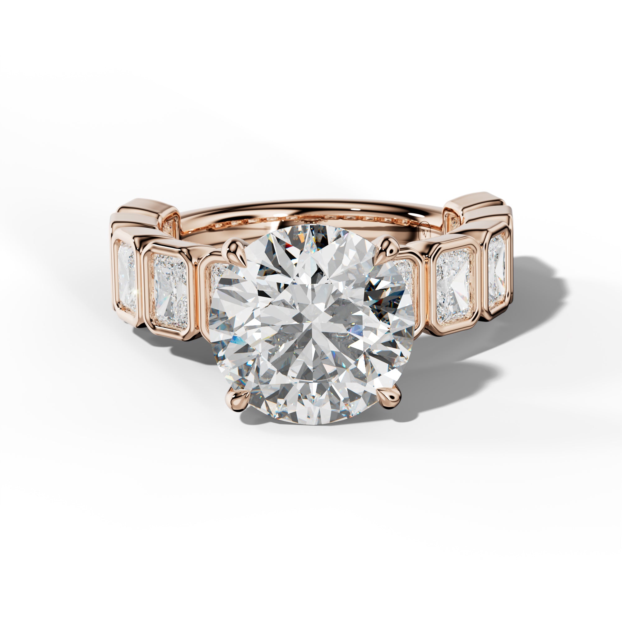 Jaslyn Round Diamond Engagement Ring With Radiant Side Stones